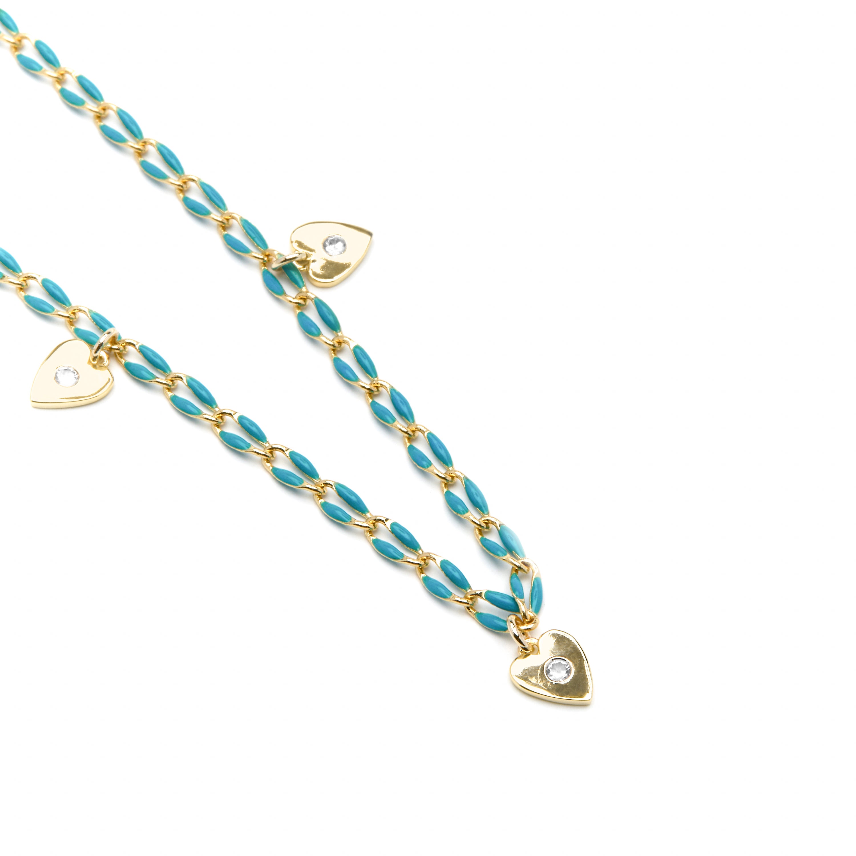 925er Silberhalskette mit blauer Lackierung und 18k Gelbgold-Finish - Drukya