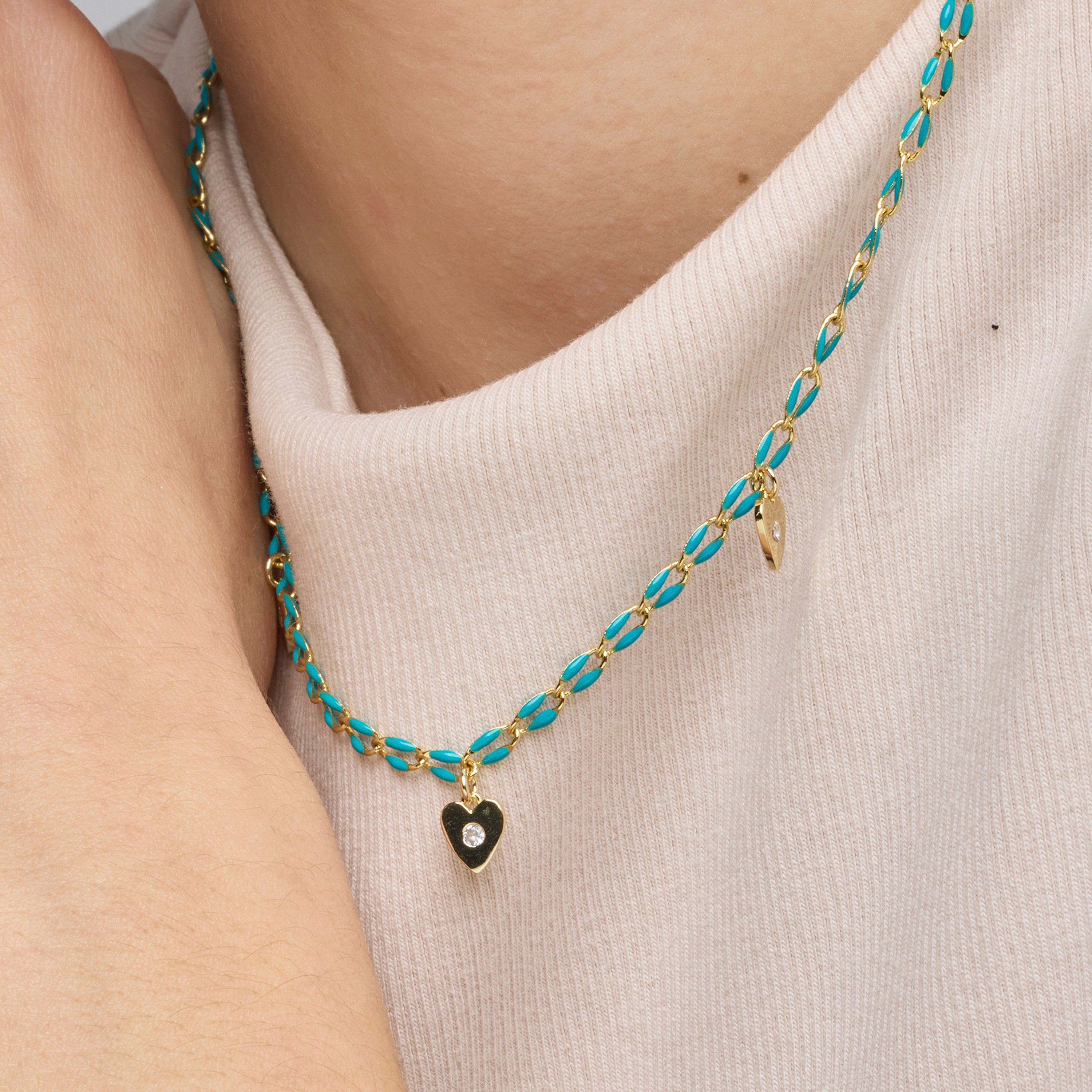 925er Silberhalskette mit blauer Lackierung und 18k Gelbgold-Finish - Drukya