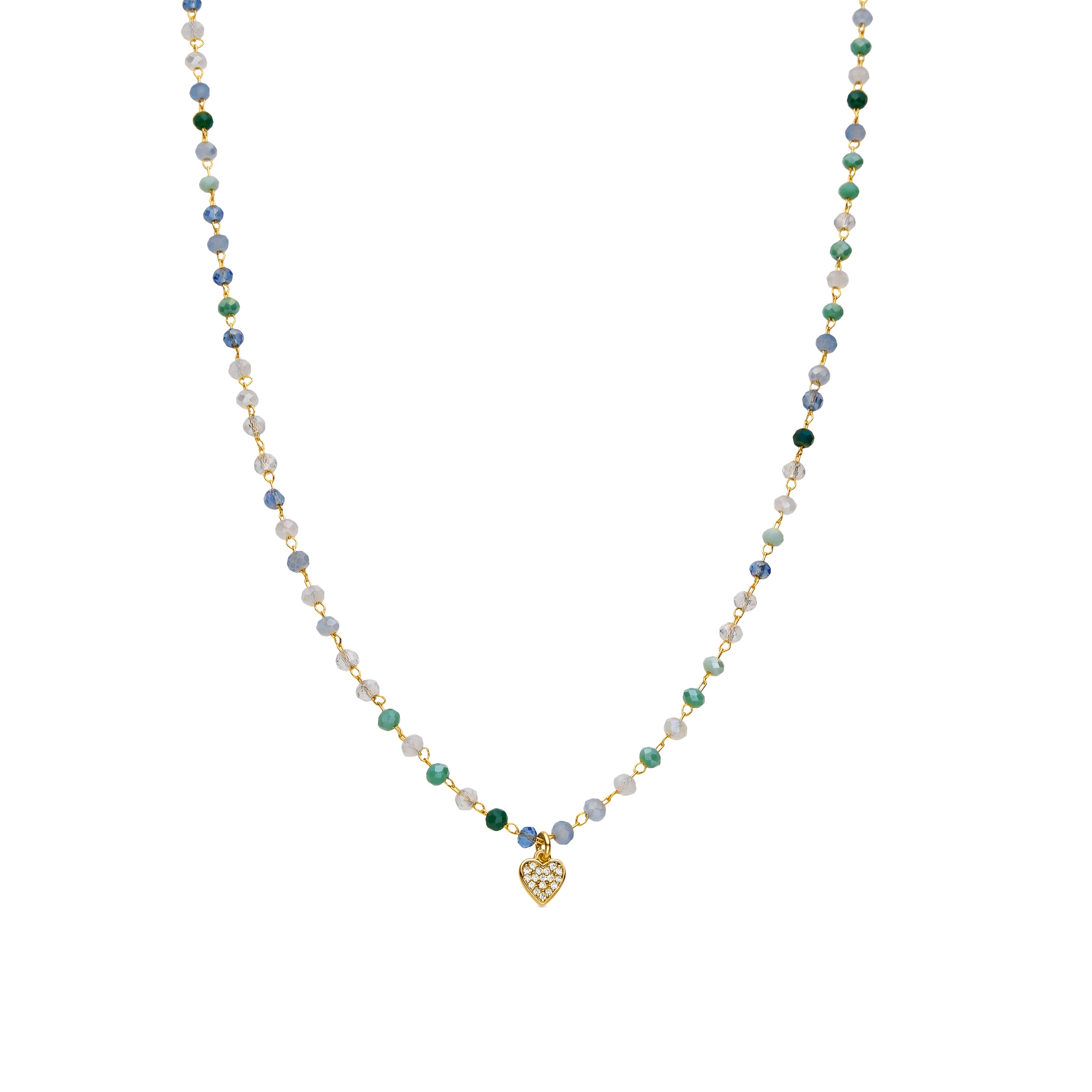 925 Sterling Silver Necklace with Multicolor Crystal finished in 18k Yellow Gold - Caram
