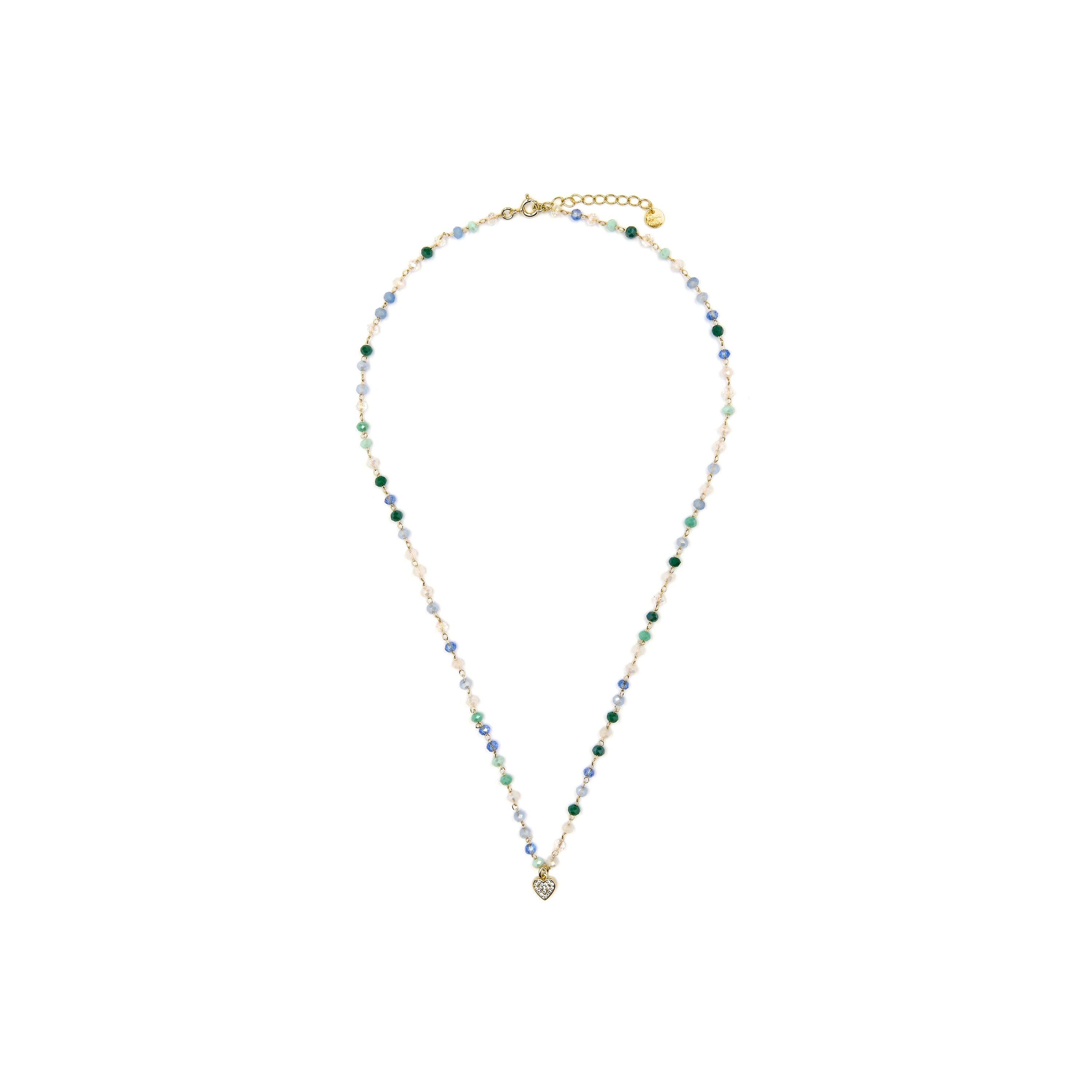 925 Sterling Silver Necklace with Multicolor Crystal finished in 18k Yellow Gold - Caram