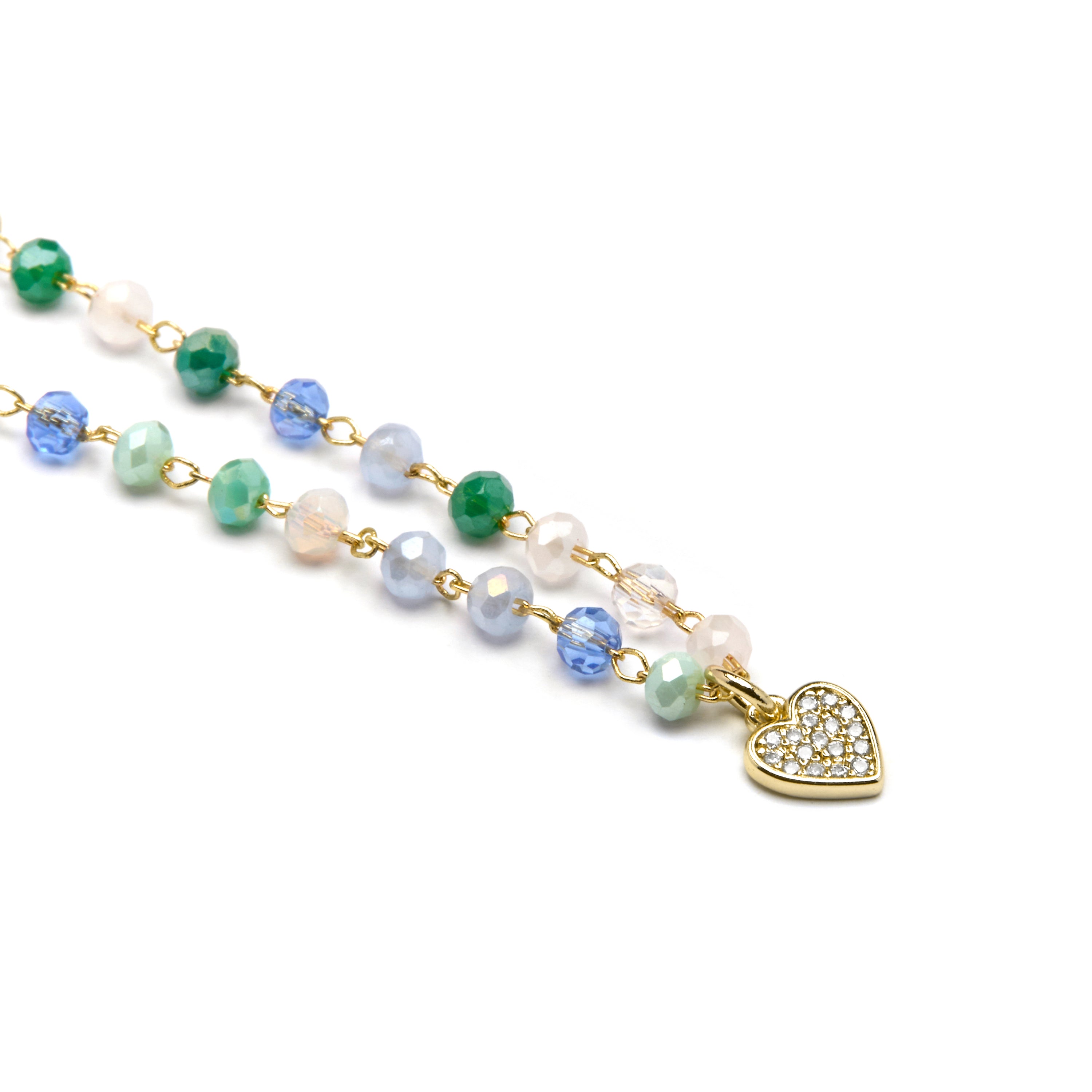 925 Sterling Silver Necklace with Multicolor Crystal finished in 18k Yellow Gold - Caram