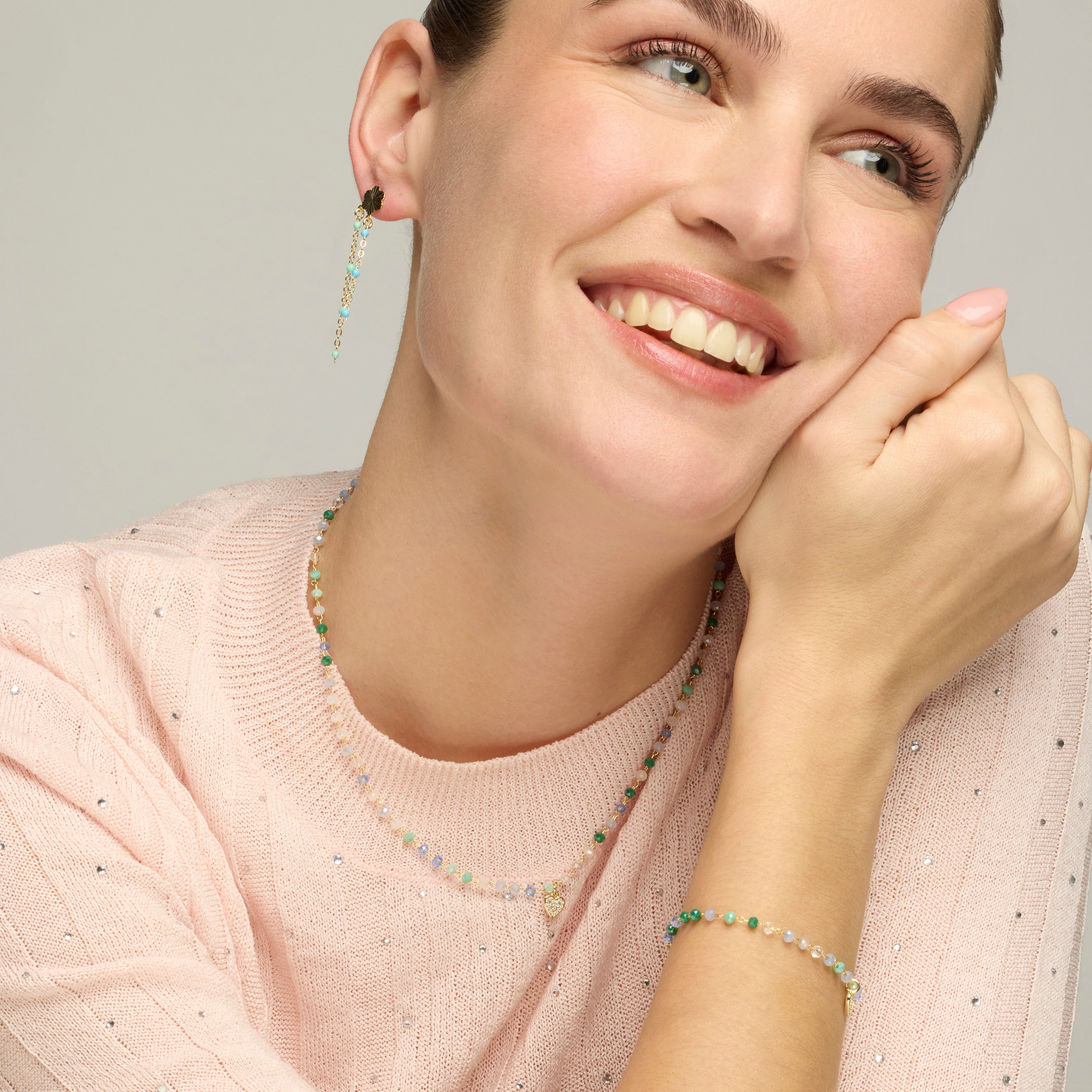 925 Sterling Silver Necklace with Multicolor Crystal finished in 18k Yellow Gold - Caram