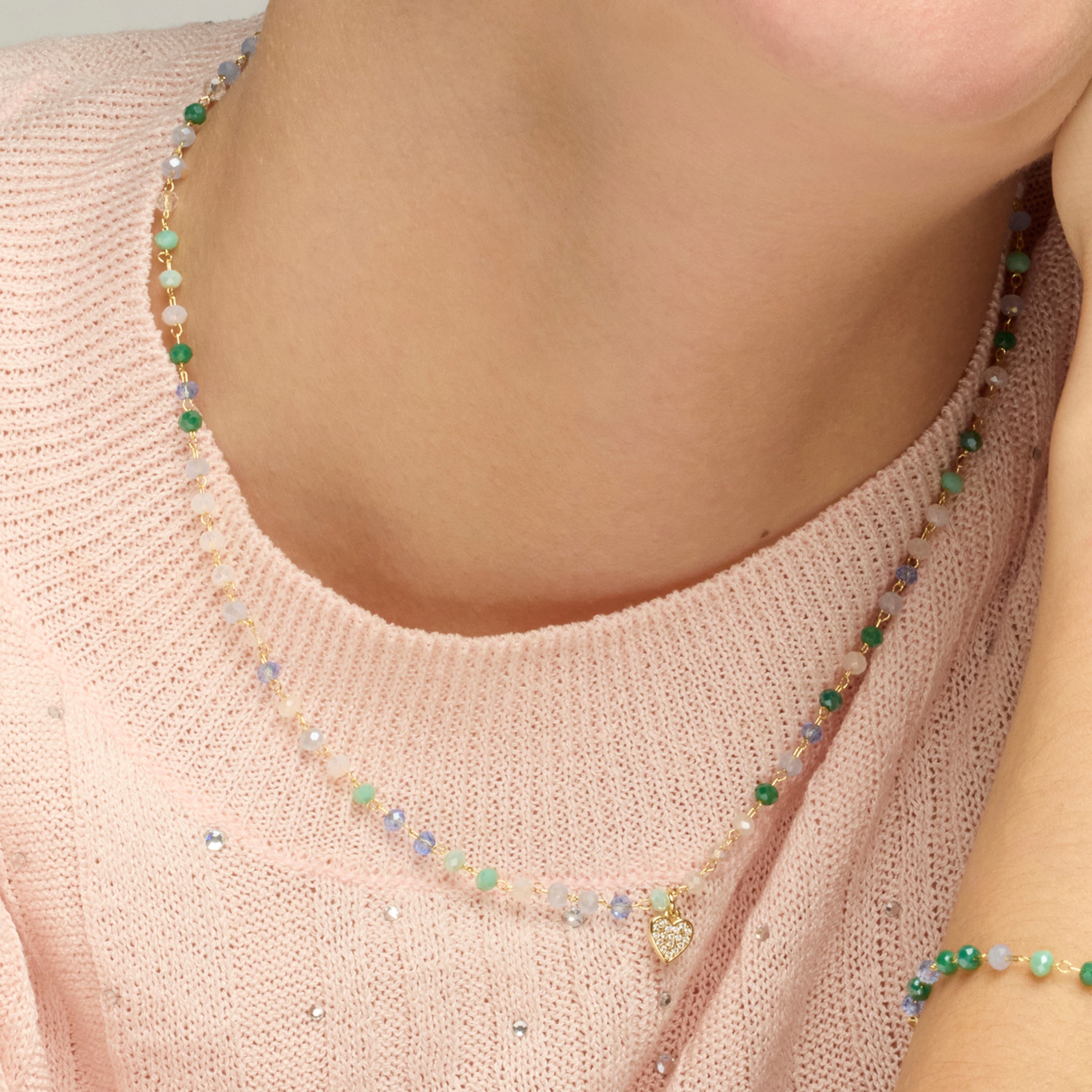 925 Sterling Silver Necklace with Multicolor Crystal finished in 18k Yellow Gold - Caram