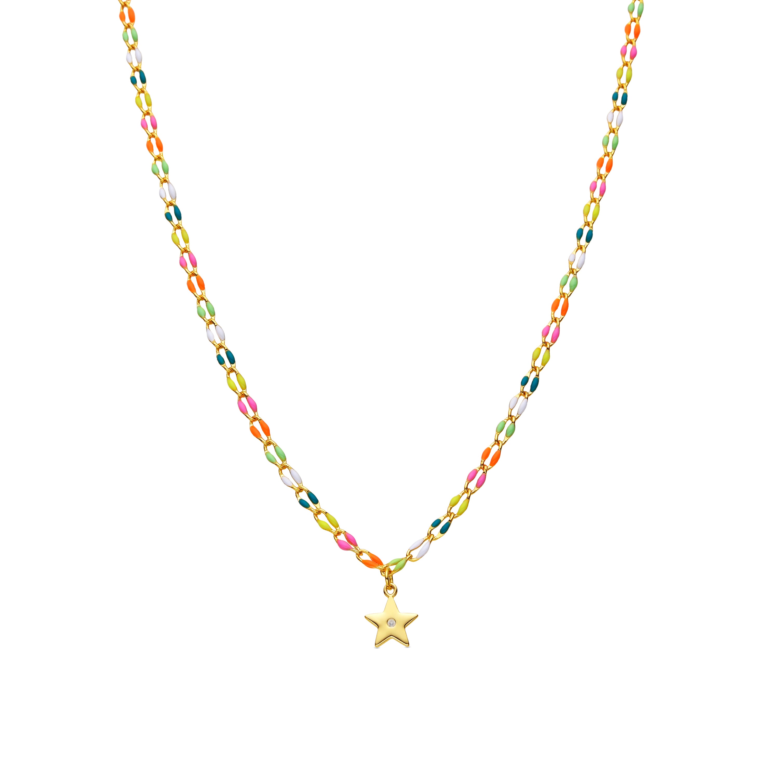 925 Sterling Silver Necklace with Multicolor Lacquer and 18k Yellow Gold Finish - Saukha