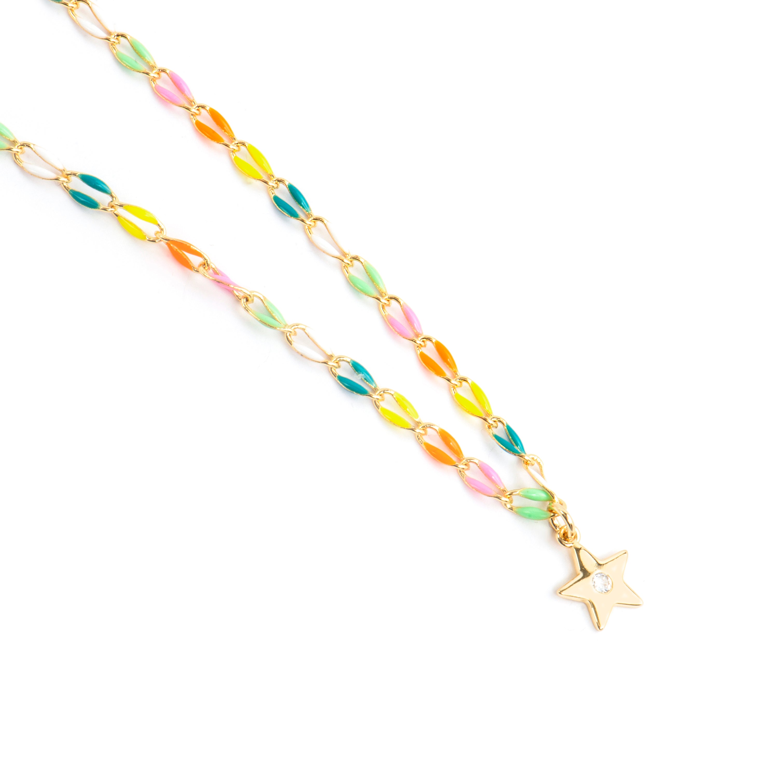 925 Sterling Silver Necklace with Multicolor Lacquer and 18k Yellow Gold Finish - Saukha
