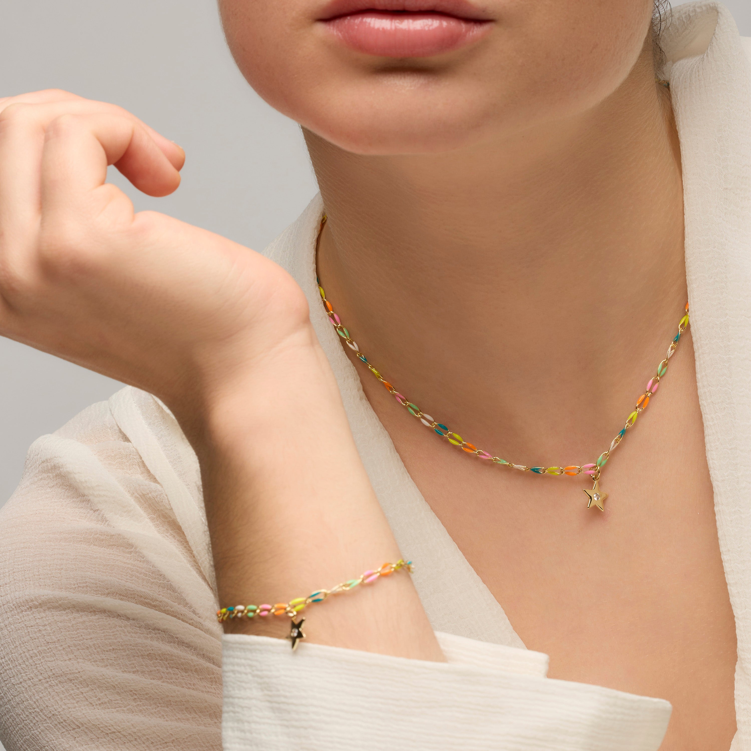 Colar de Prata de Lei 925 e Lacado Multicolor com acabamento em ouro amarelo de 18k - Saukha