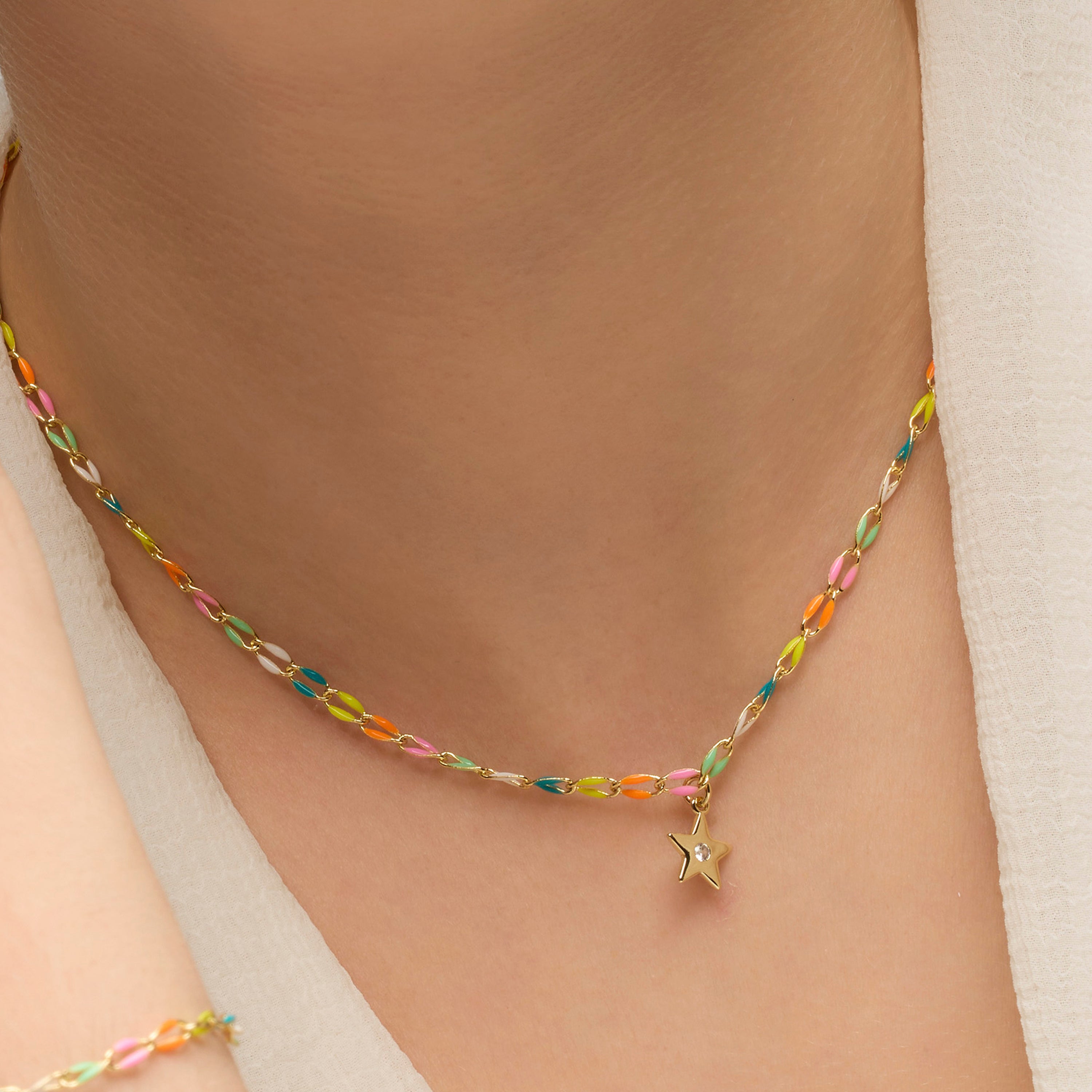 925 Sterling Silver Necklace with Multicolor Lacquer and 18k Yellow Gold Finish - Saukha