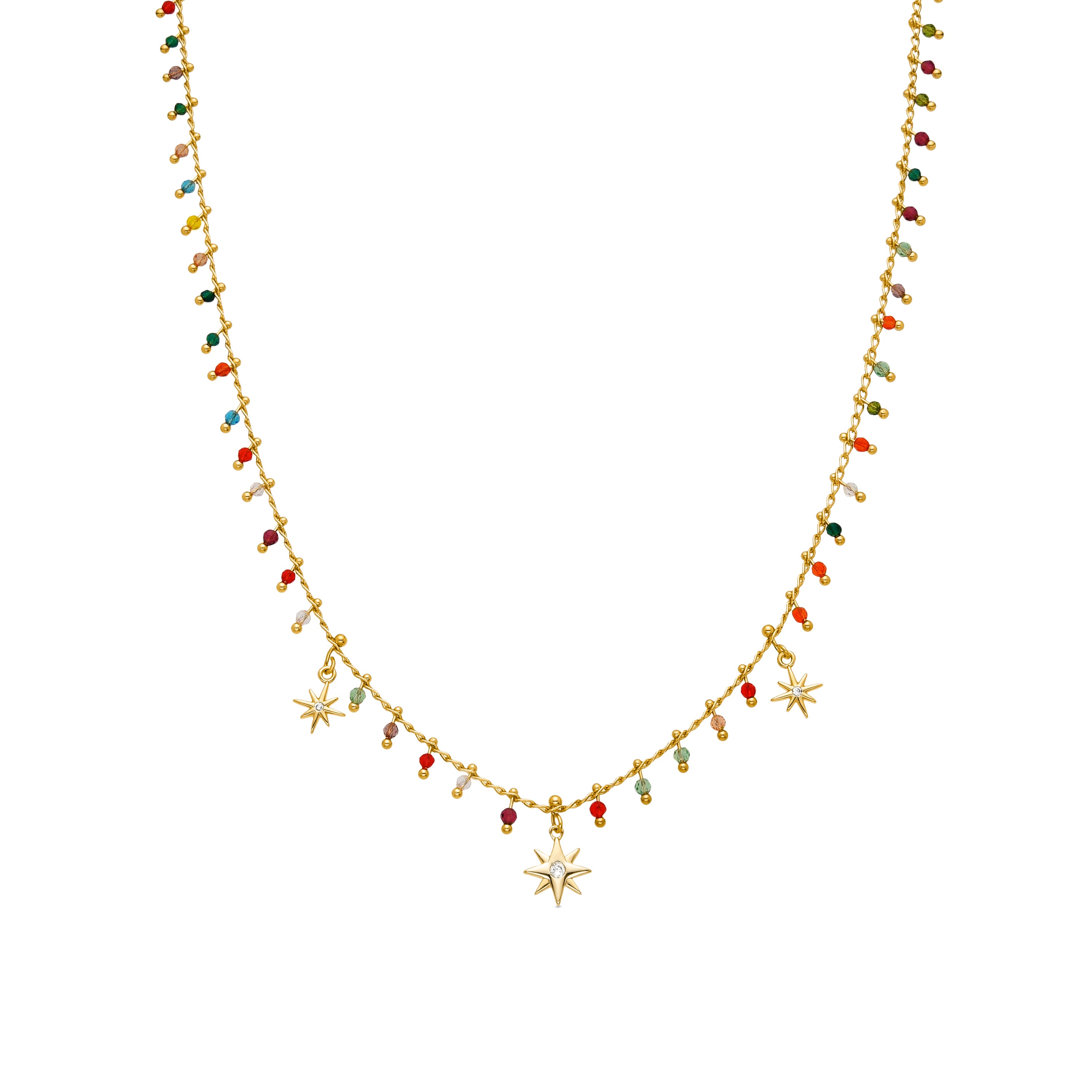 925er Sterlingsilber-Halskette mit mehrfarbigem Kristall und 18k Gelbgold-Finish - Huin