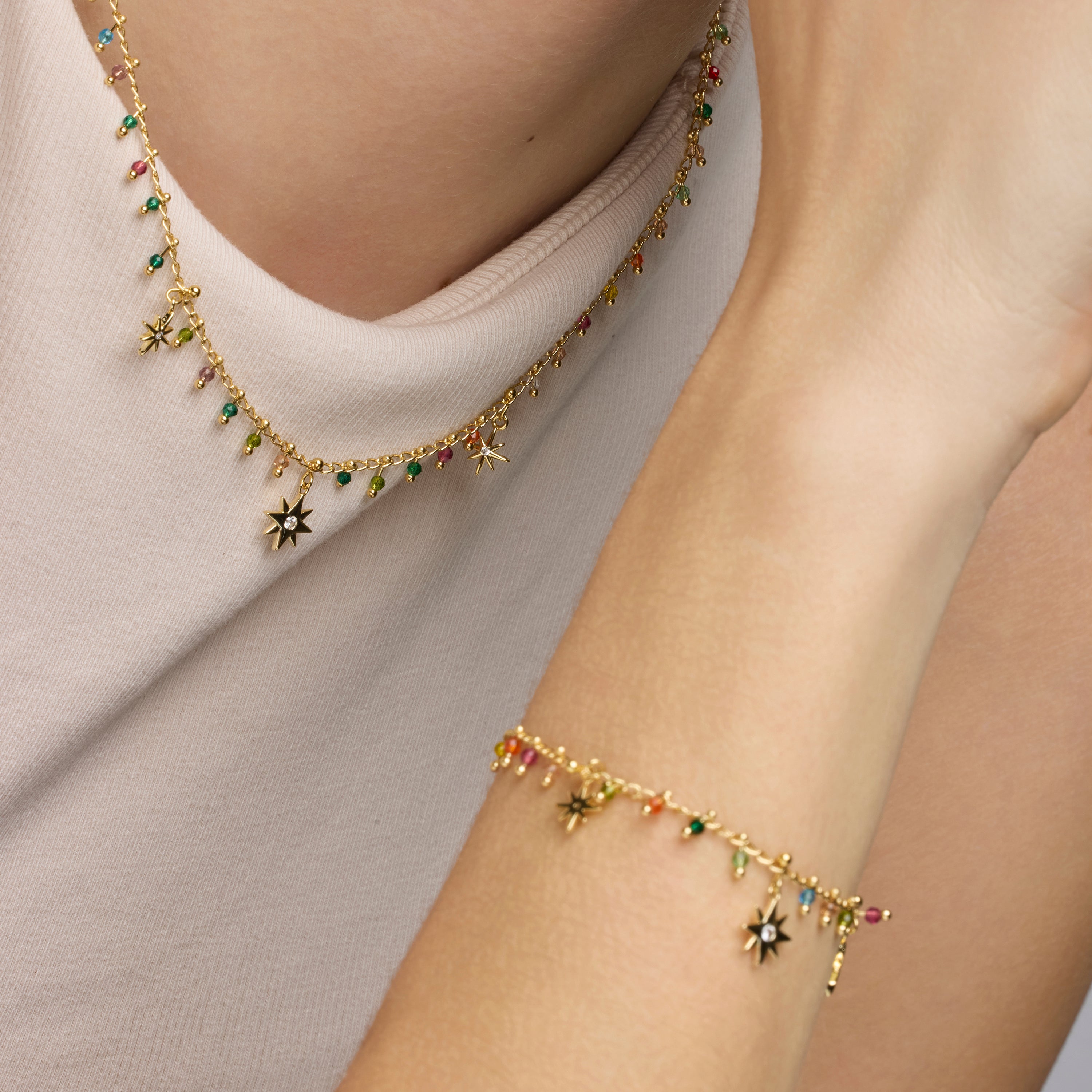 Collana in Argento Sterling 925 e Cristallo Multicolore con finitura in oro giallo 18k - Huin