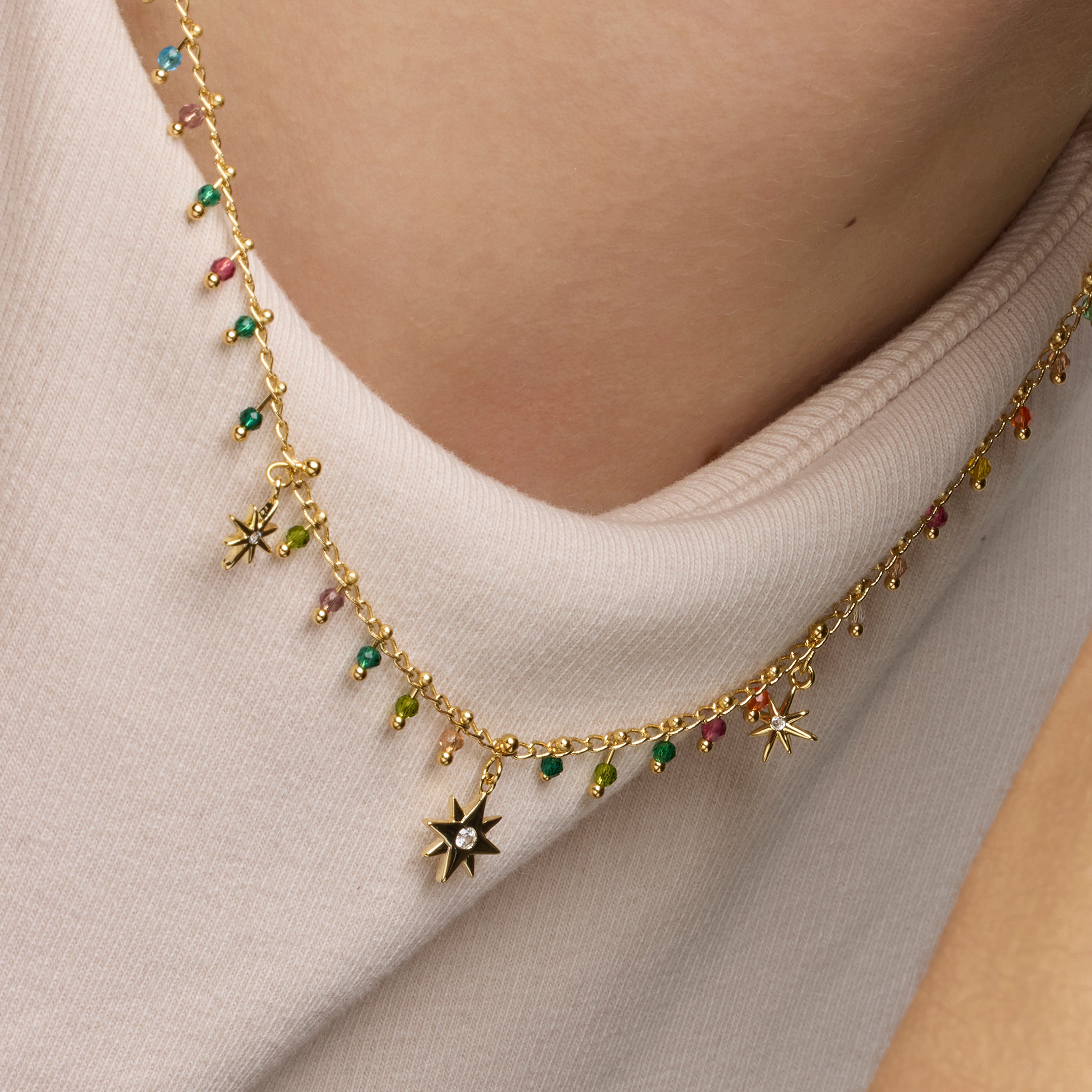 Collana in Argento Sterling 925 e Cristallo Multicolore con finitura in oro giallo 18k - Huin