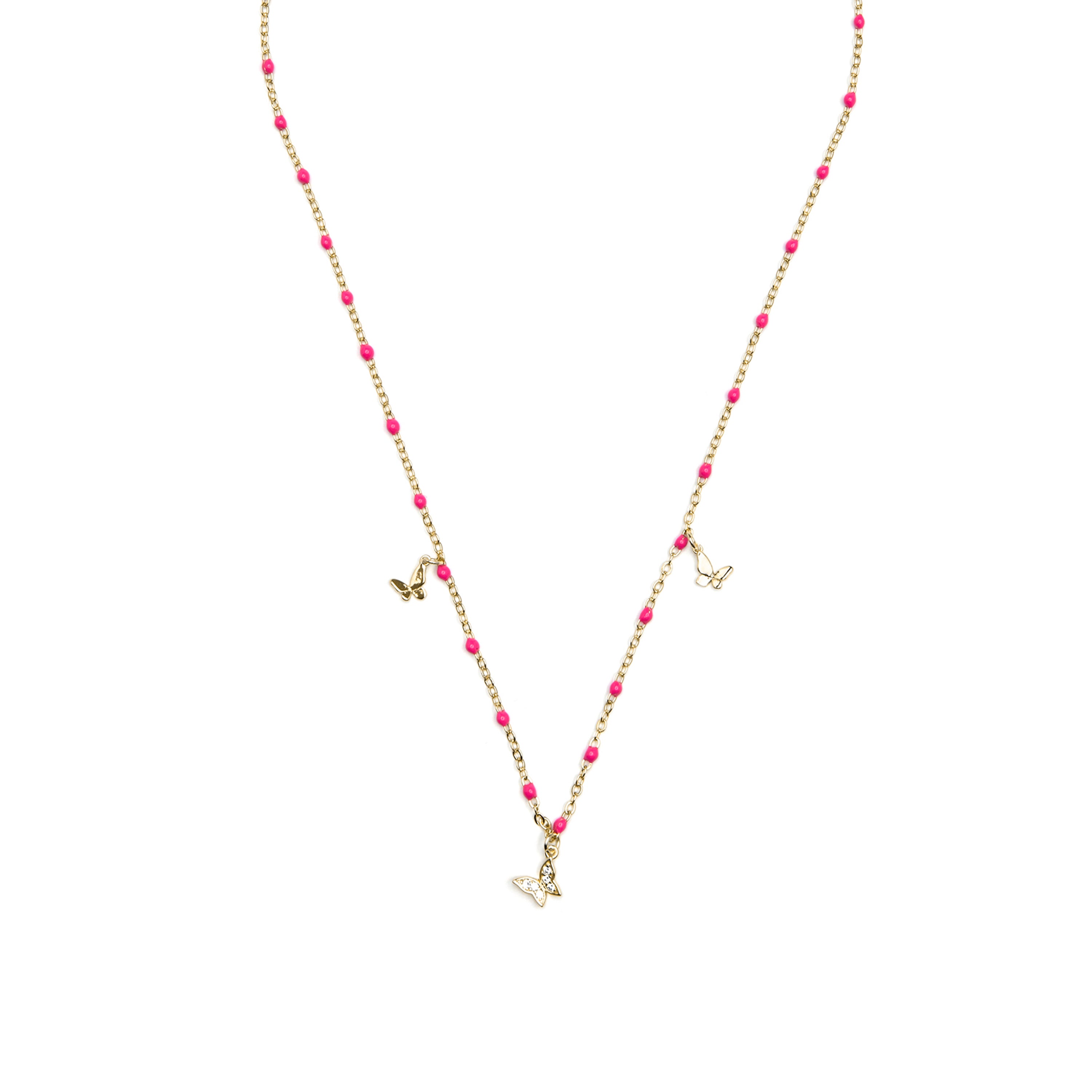 925er Silberhalskette mit rosa Lackierung und 18k Gelbgold-Finish - Zumre