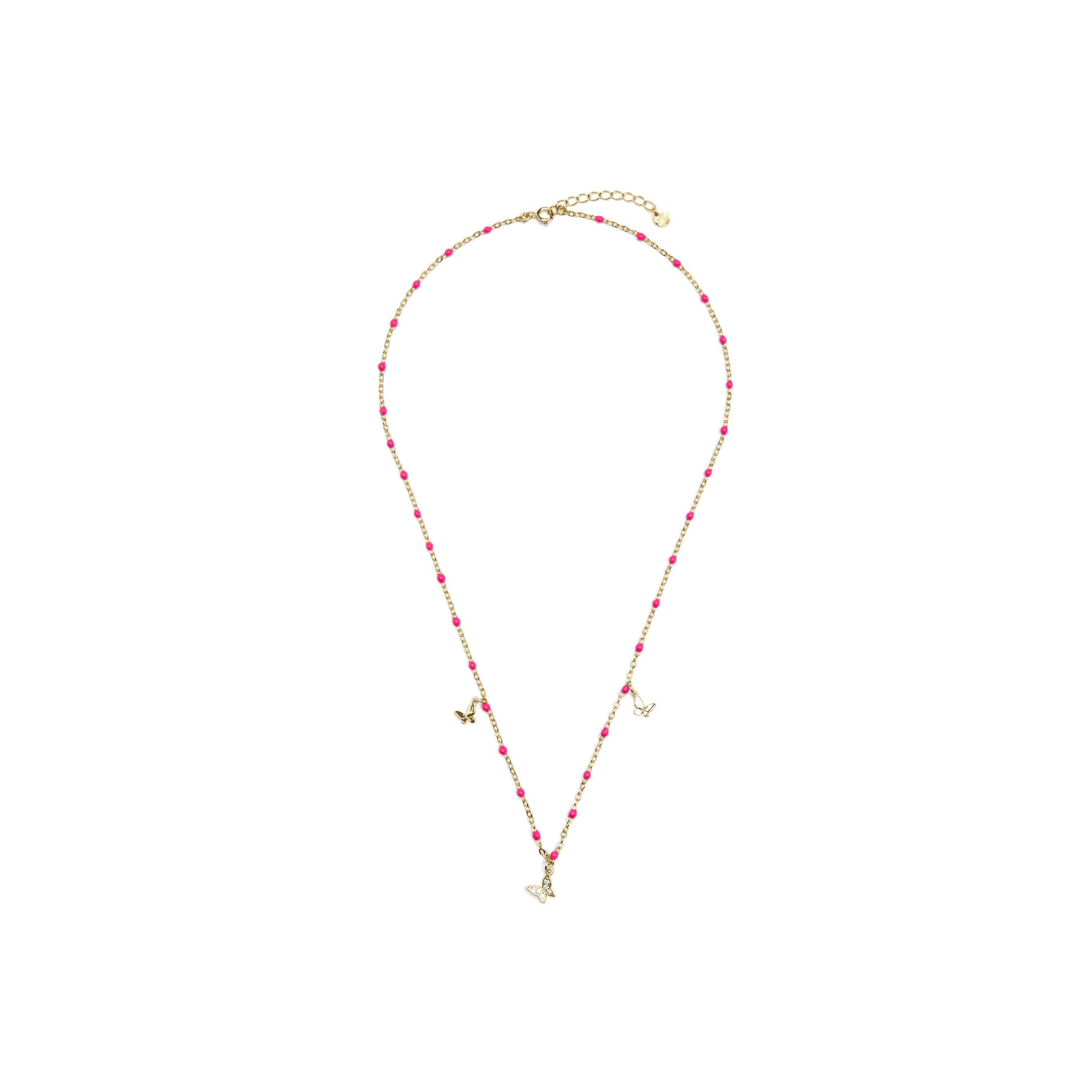 925er Silberhalskette mit rosa Lackierung und 18k Gelbgold-Finish - Zumre