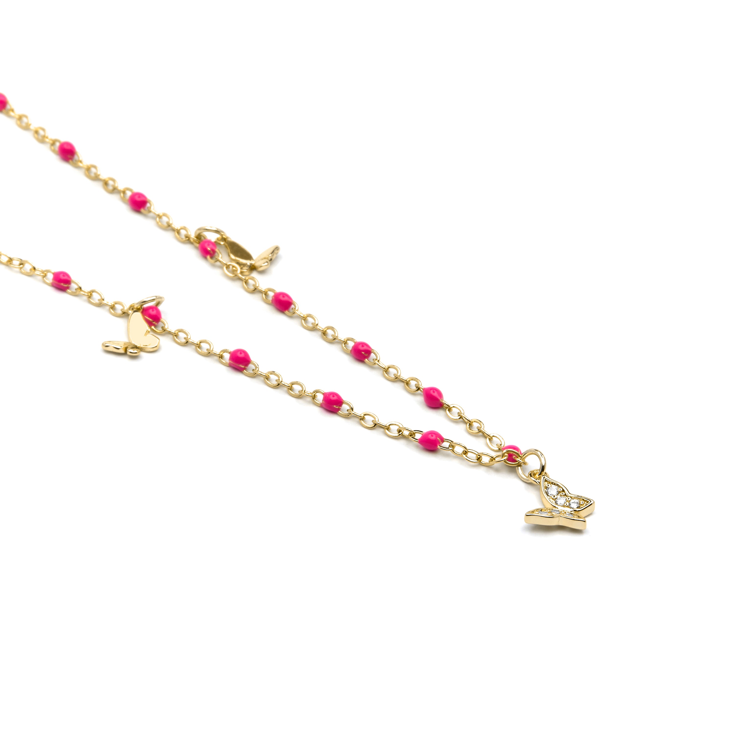 925er Silberhalskette mit rosa Lackierung und 18k Gelbgold-Finish - Zumre