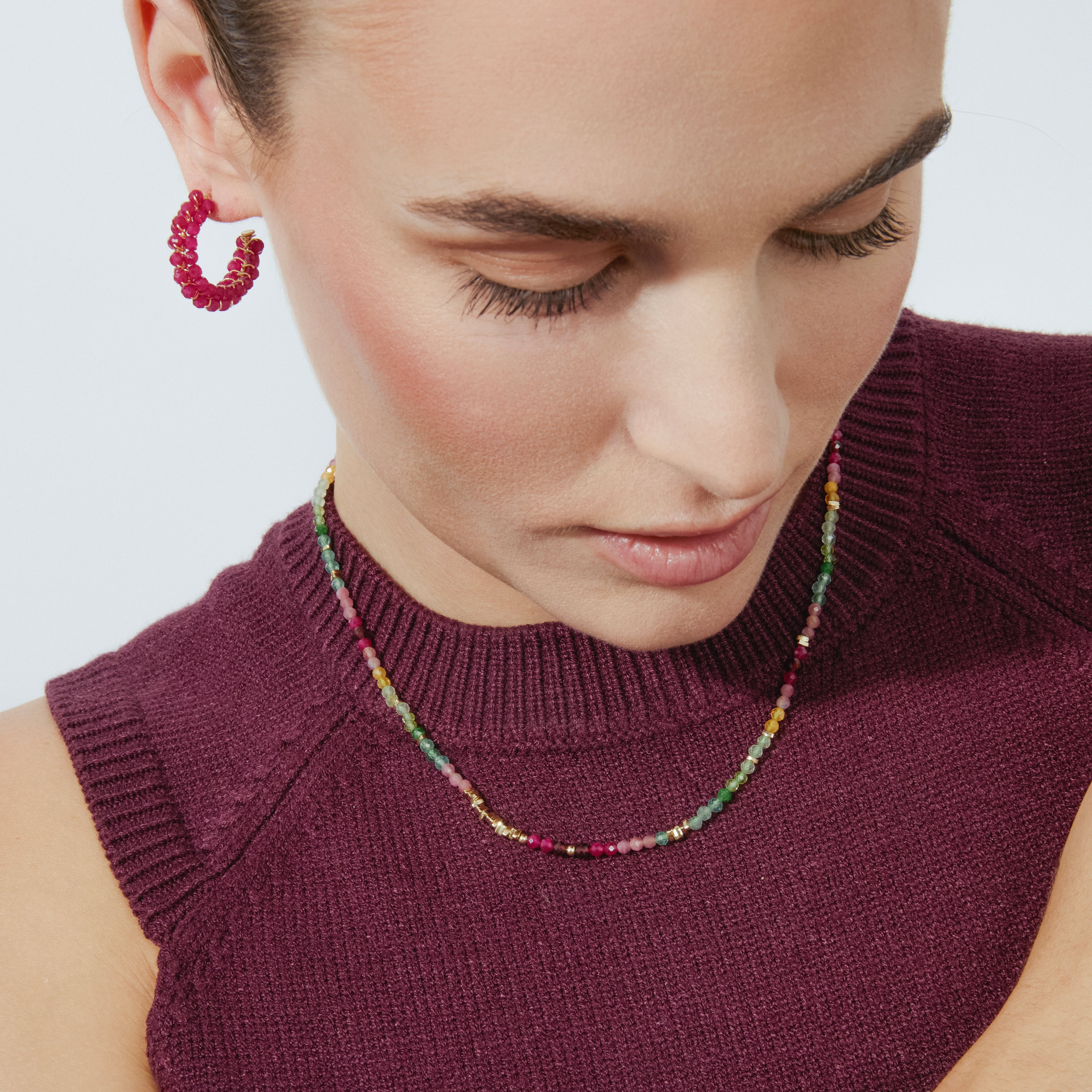 Collar de Plata de Ley 925 y Cristal Multicolor acabado oro amarillo de 18k - Ane