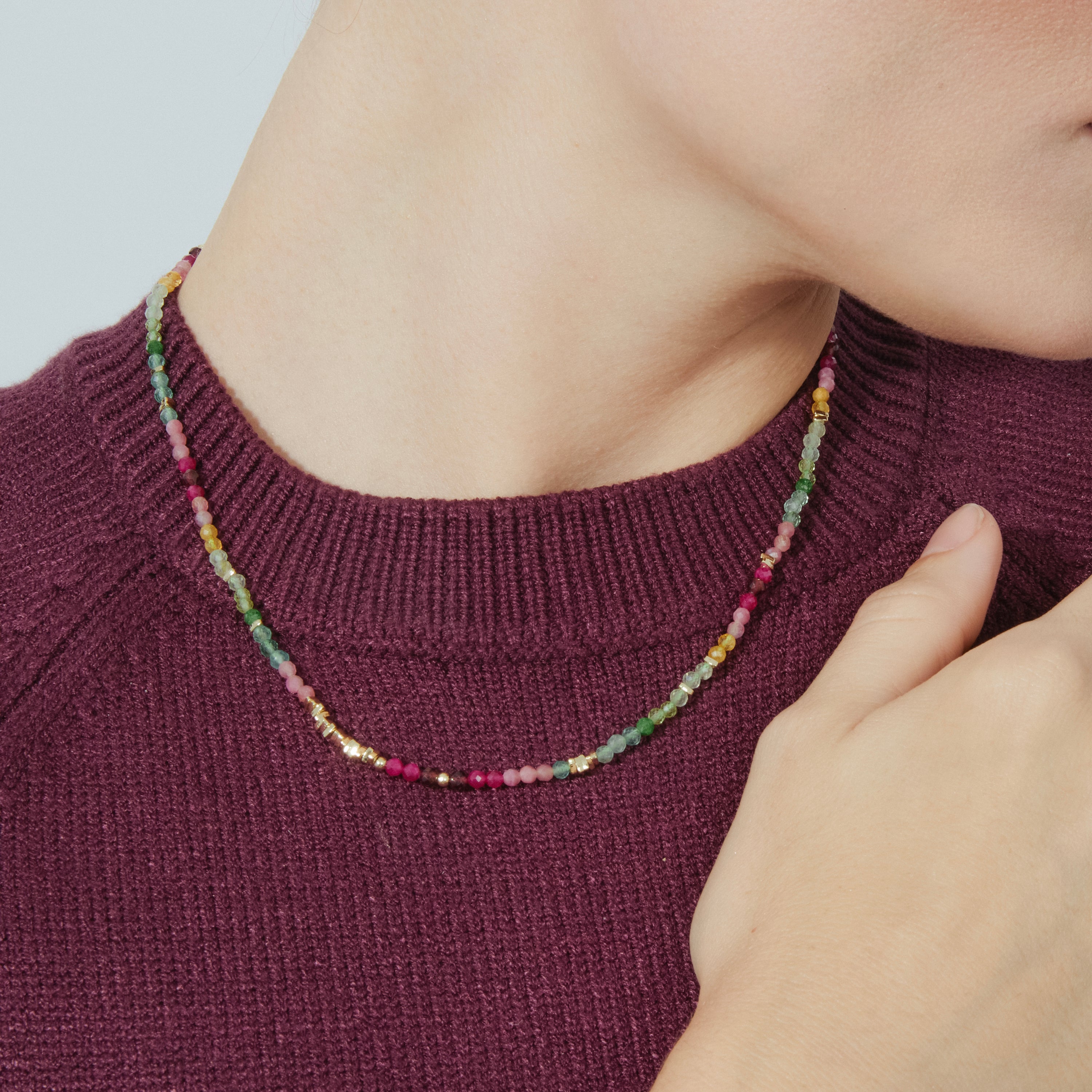 Collar de Plata de Ley 925 y Cristal Multicolor acabado oro amarillo de 18k - Ane