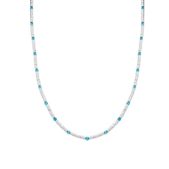 925 Sterling Silver Necklace with Aquamarine Zirconia Rhodium Finish - Deli