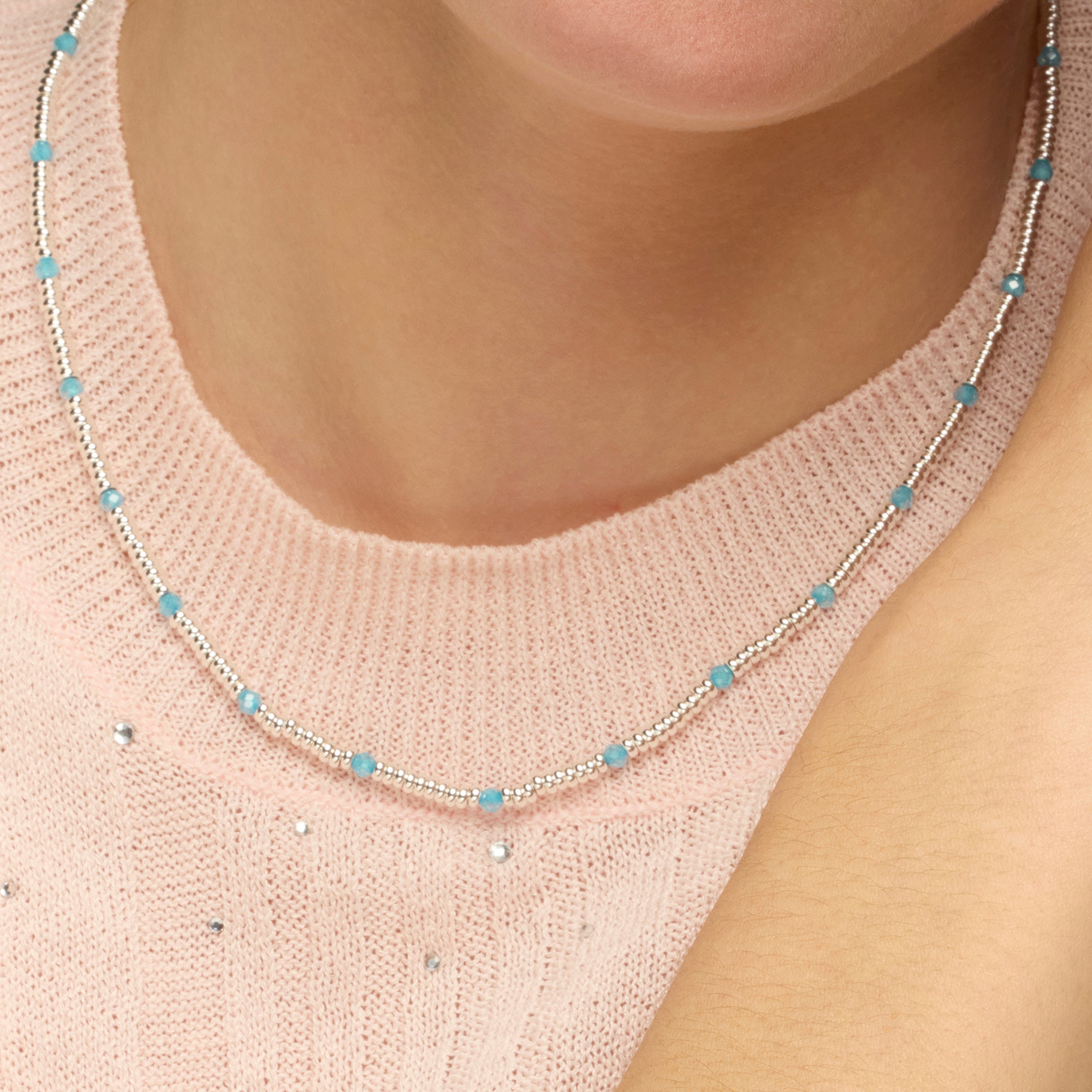 Collier en argent sterling 925 et zirconium aigue-marine finition rhodiée - Deli
