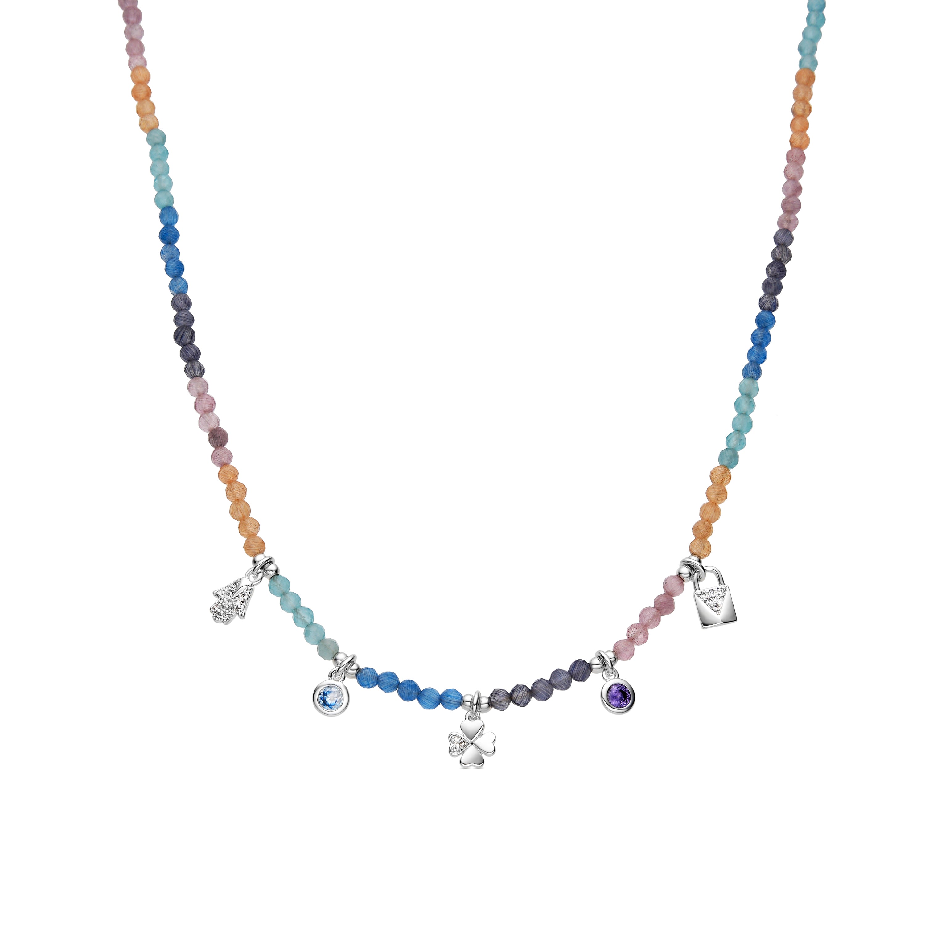 Collar de Plata de Ley 925 y Cristal Multicolor acabado rodio - Muza