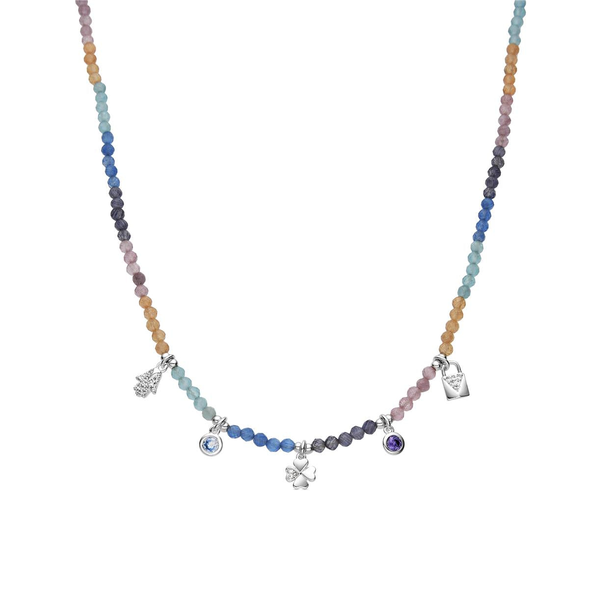 Halskette aus 925er Sterlingsilber und mehrfarbigem Kristall mit Rhodium-Finish - Muza