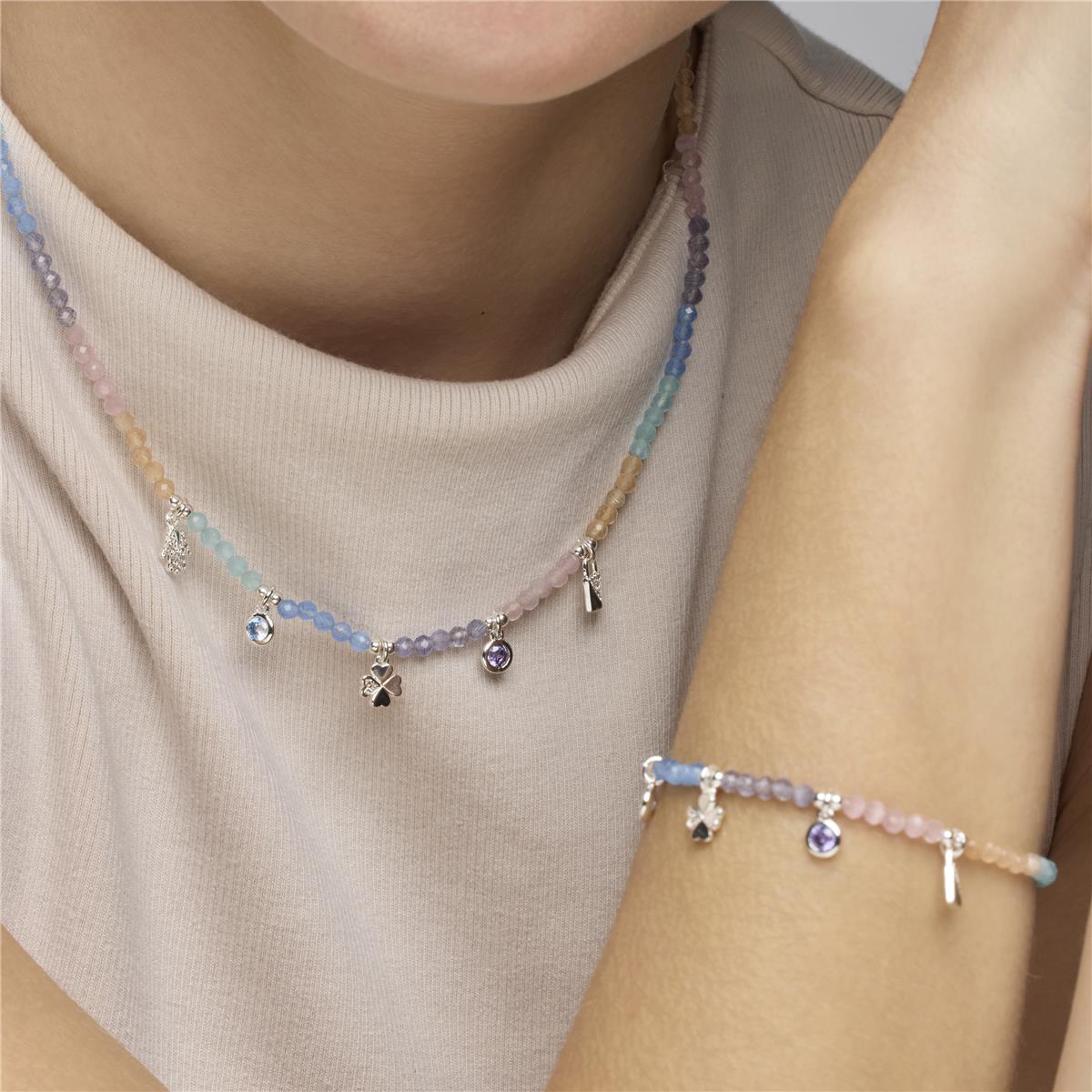 Halskette aus 925er Sterlingsilber und mehrfarbigem Kristall mit Rhodium-Finish - Muza