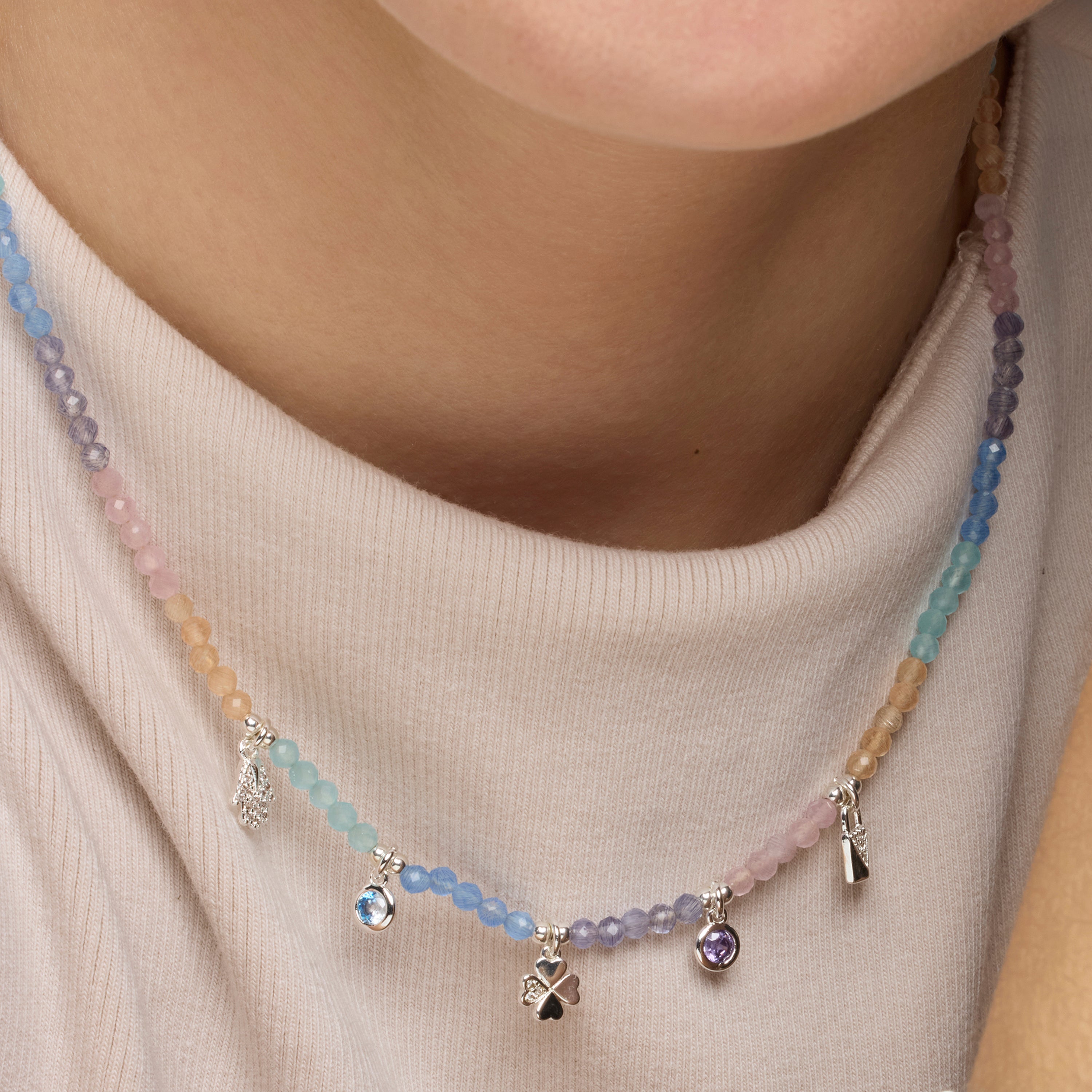 Collana in Argento Sterling 925 e Cristallo Multicolore finitura rodio - Muza