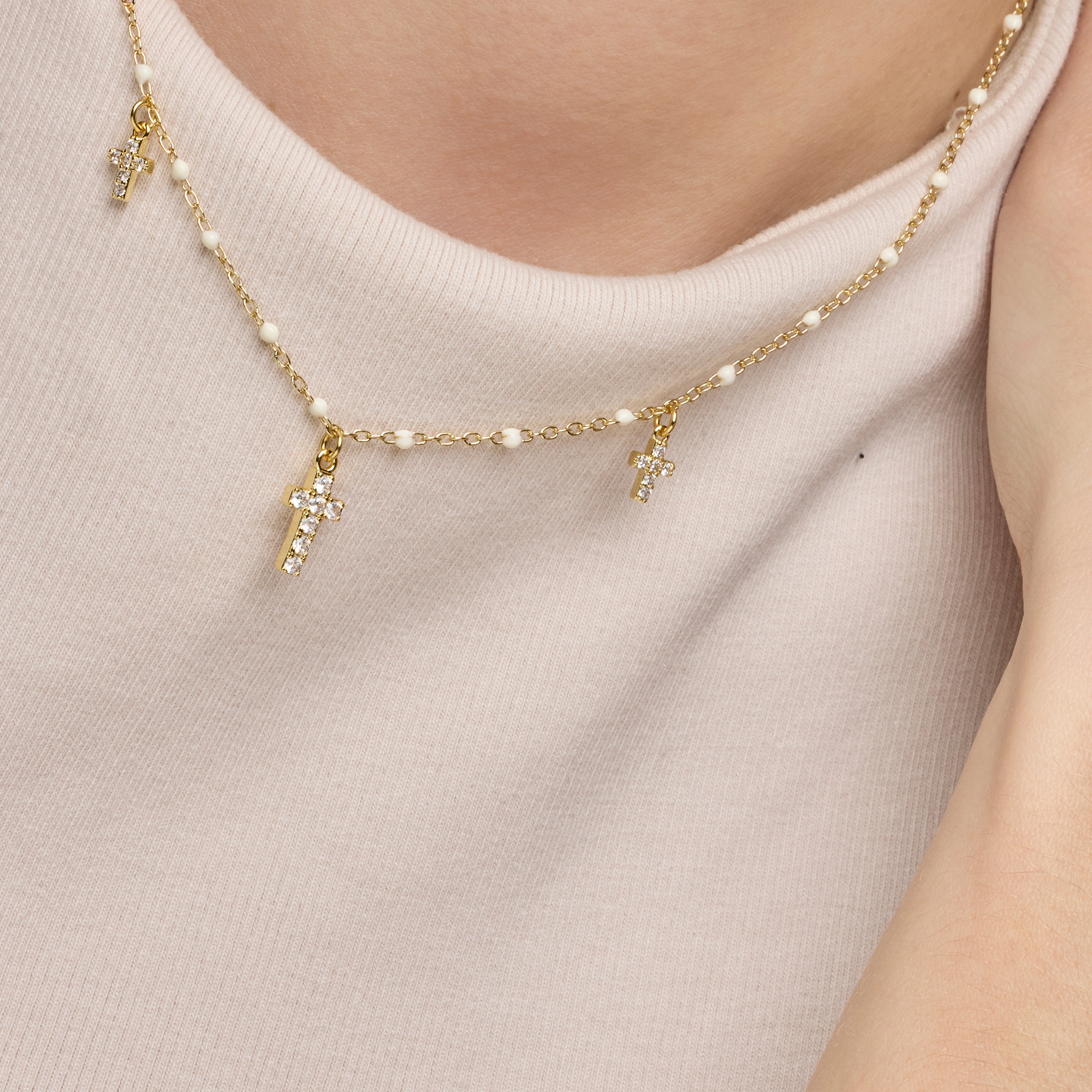 Collar de Plata de Ley 925 y Lacado Blanco acabado oro amarillo de 18k - Haja
