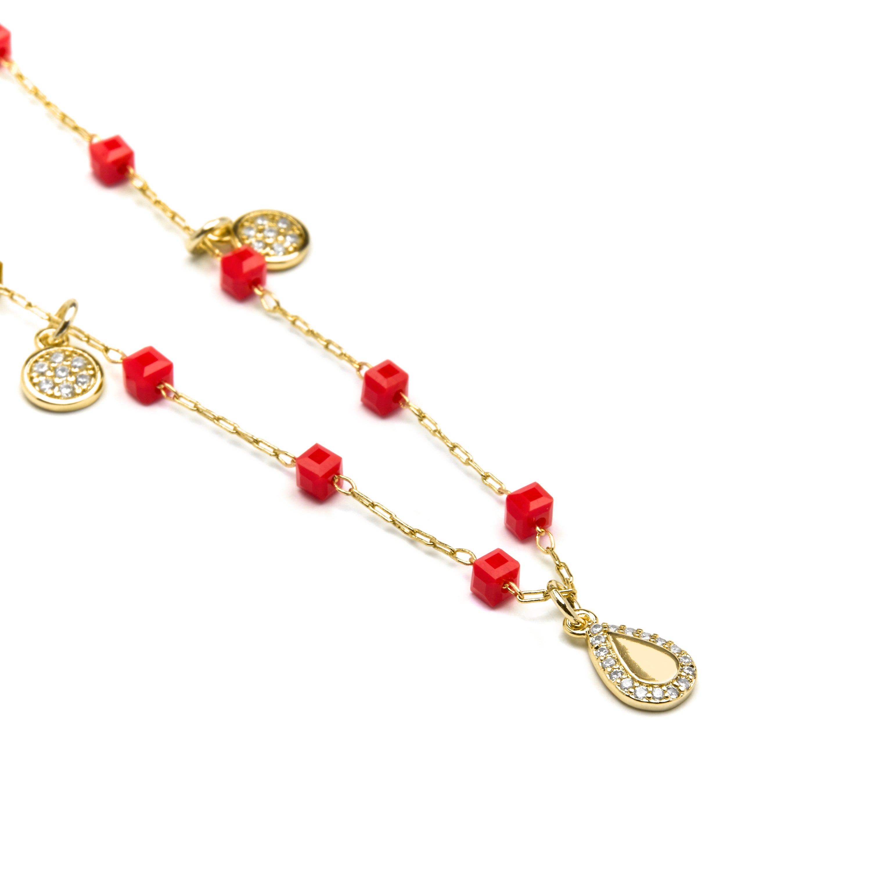 925 Sterling Silver Necklace with Red Crystal finished in 18k Yellow Gold - Kirrio