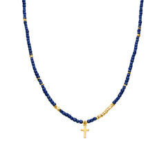 925 Sterling Silver Necklace with Dark Blue Crystal finished in 18k Yellow Gold - Iszun