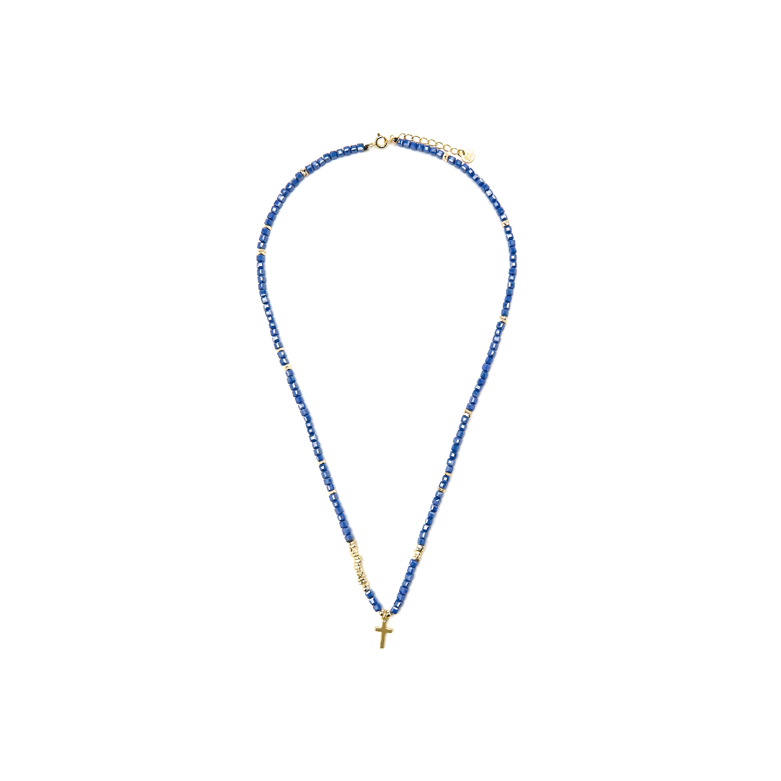 Colar de Prata de Lei 925 e Cristal Azul Escuro com acabamento em ouro amarelo de 18k - Iszun