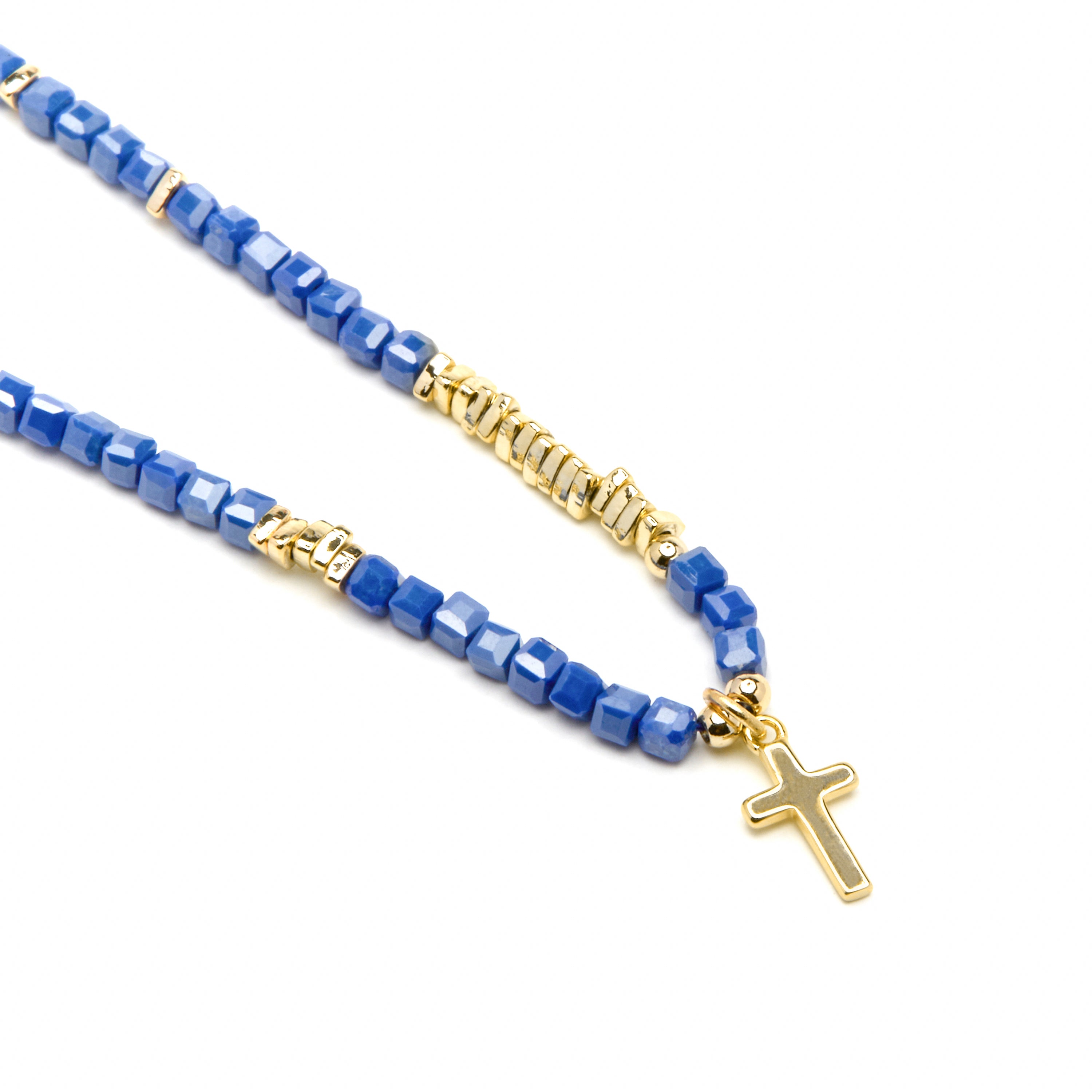 Colar de Prata de Lei 925 e Cristal Azul Escuro com acabamento em ouro amarelo de 18k - Iszun