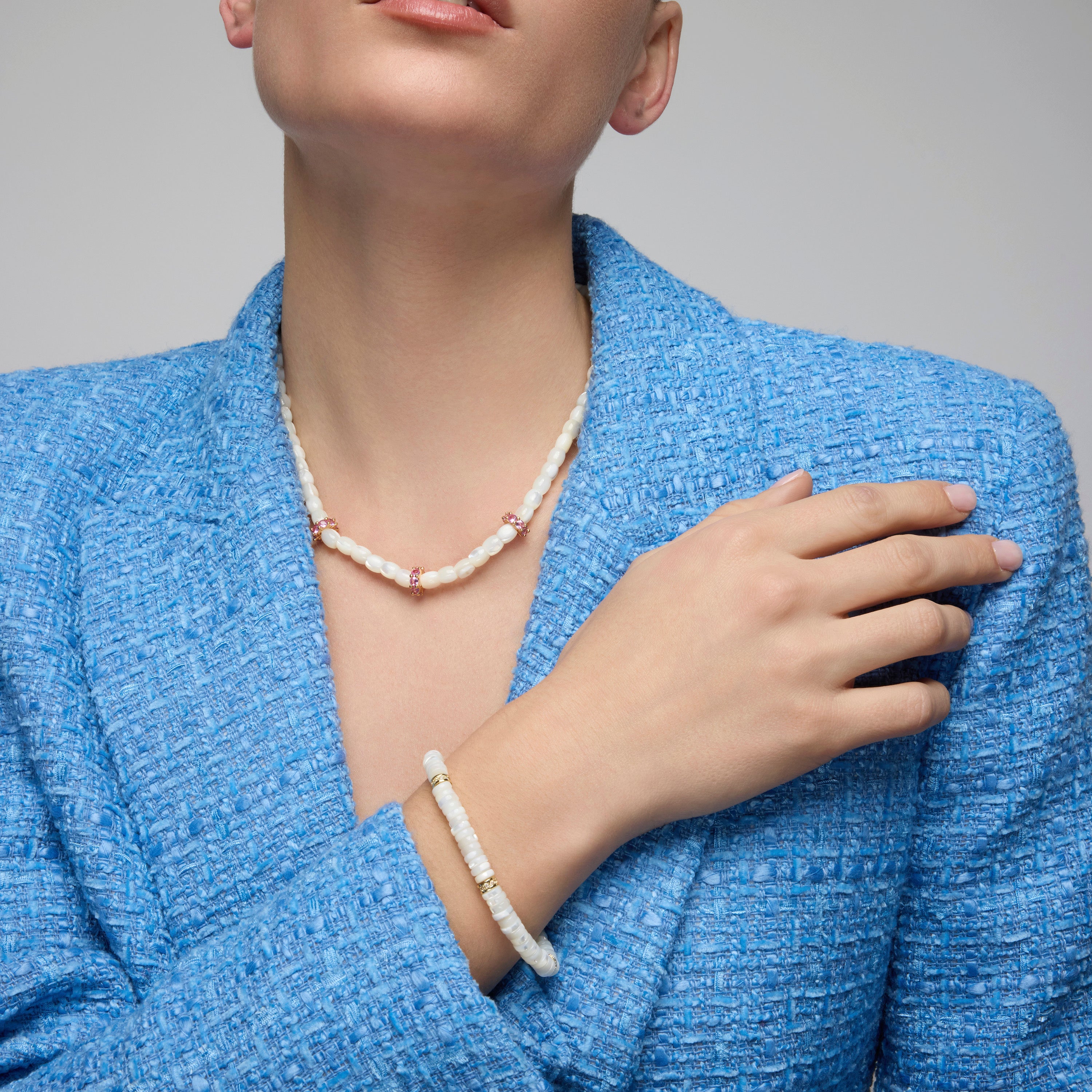 Collier en argent sterling 925 et nacre blanche finition or jaune 18k - Fyro