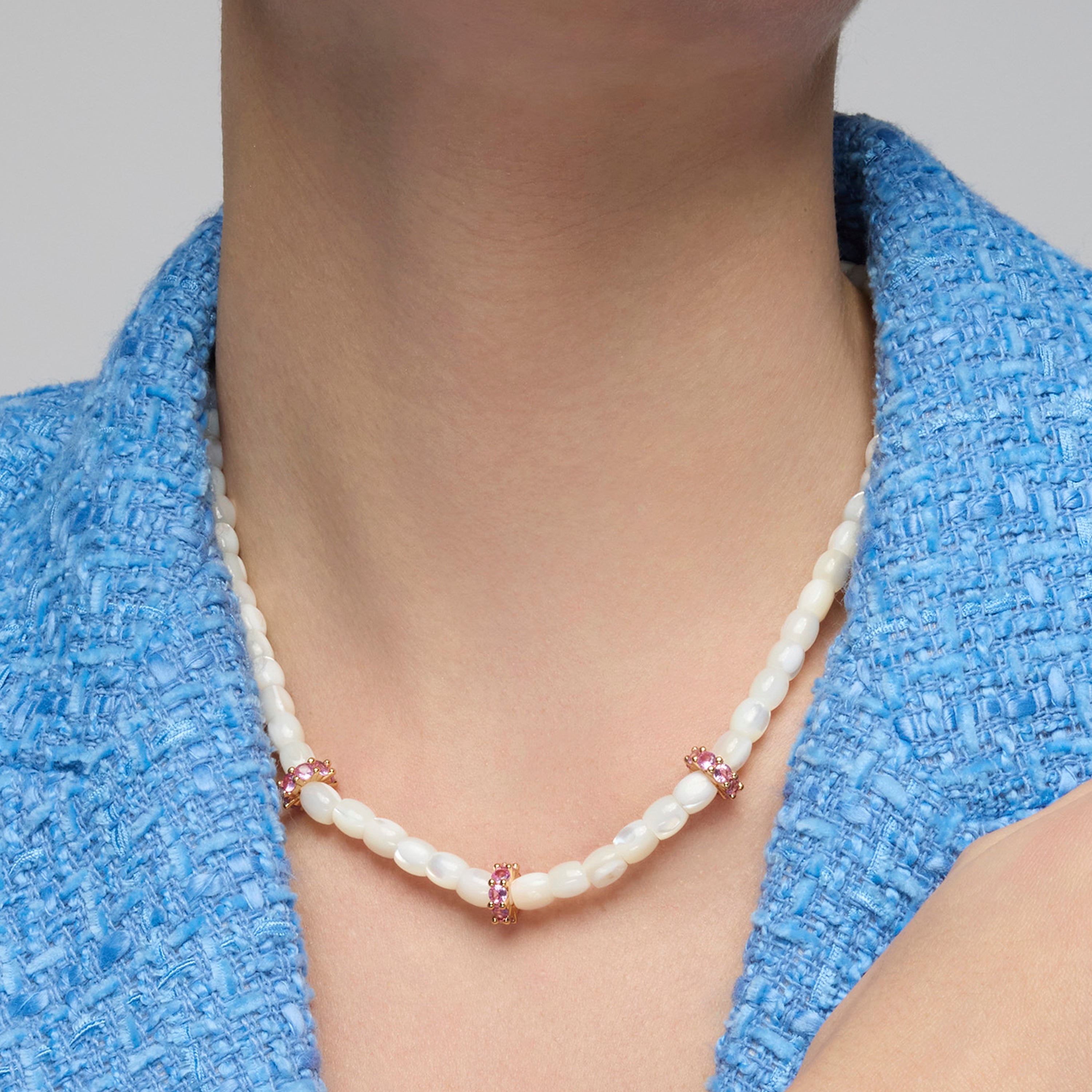 Collier en argent sterling 925 et nacre blanche finition or jaune 18k - Fyro