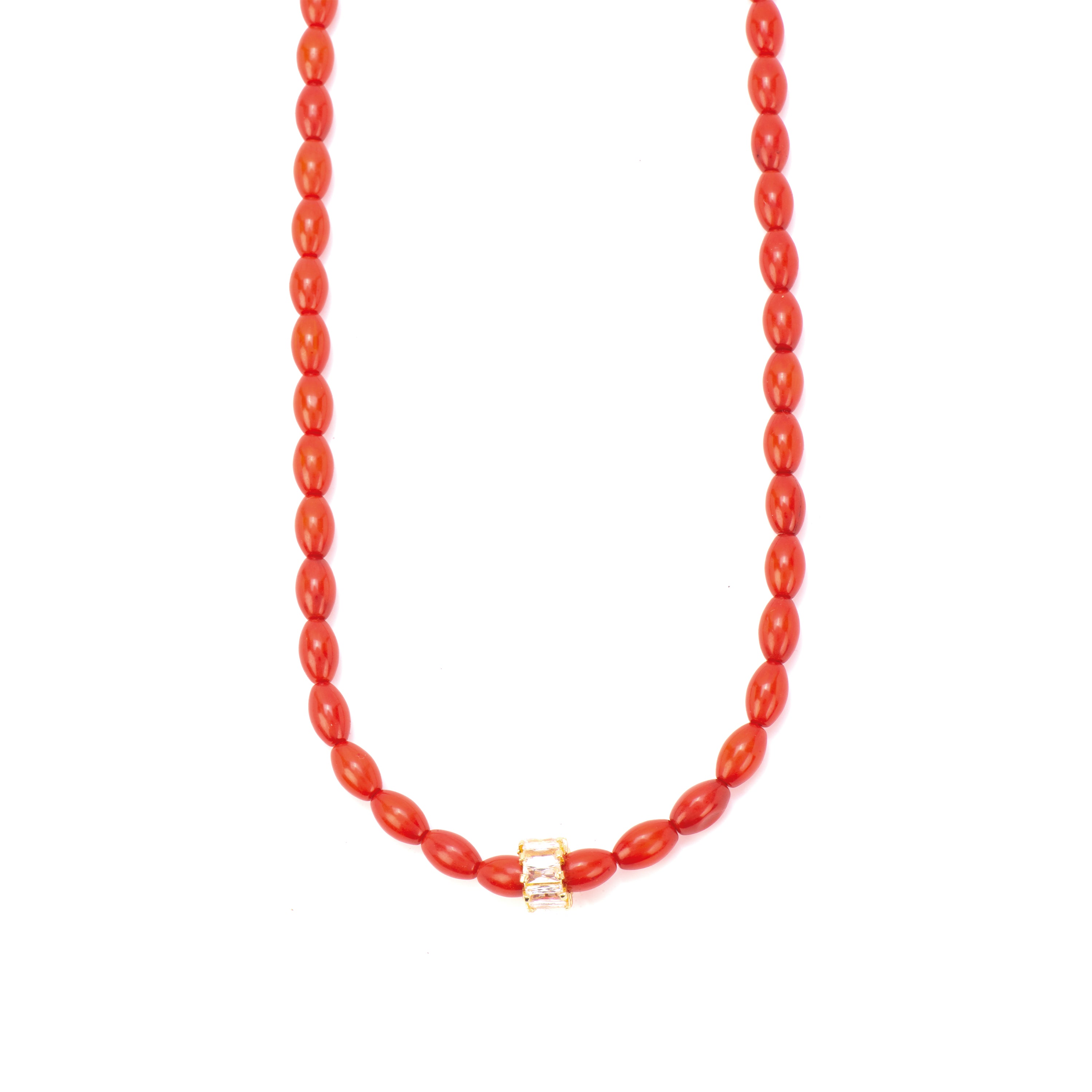 Colar de Prata de Lei 925 e Coral com acabamento em ouro amarelo de 18k - Teki
