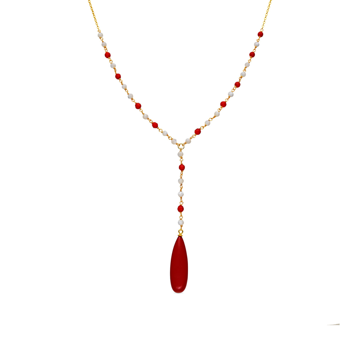 Colar de Prata de Lei 925 e Coral com acabamento em ouro amarelo 18k - Kavi