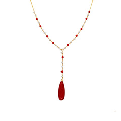 925 Sterling Silver Necklace with Coral finished in 18k Yellow Gold - Kavi