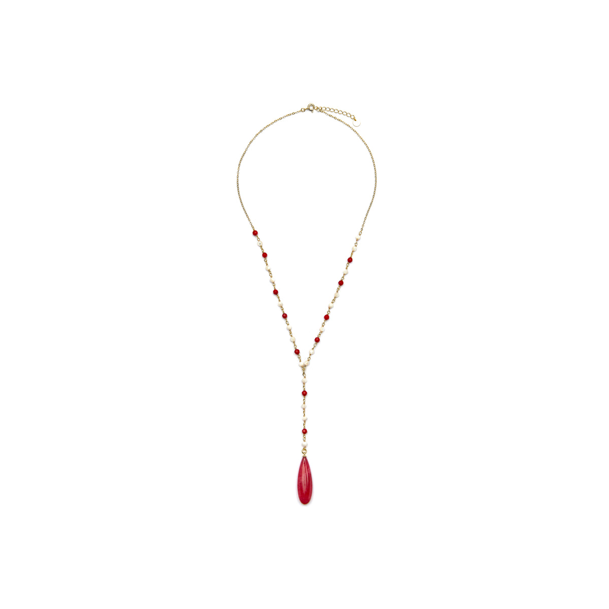 Colar de Prata de Lei 925 e Coral com acabamento em ouro amarelo 18k - Kavi