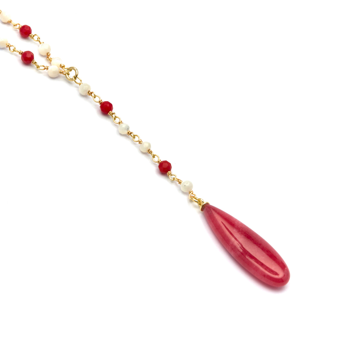 Colar de Prata de Lei 925 e Coral com acabamento em ouro amarelo 18k - Kavi
