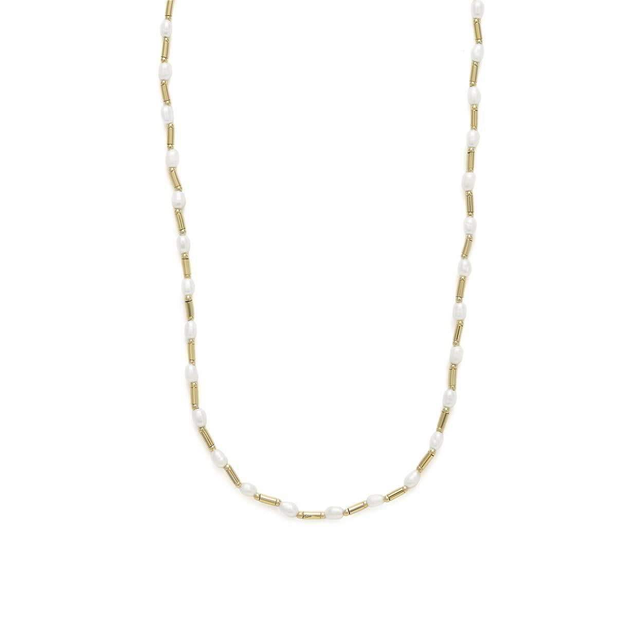 Collar de Plata de Ley 925 y Perla Blanca acabado en oro amarillo 18k - Laurid