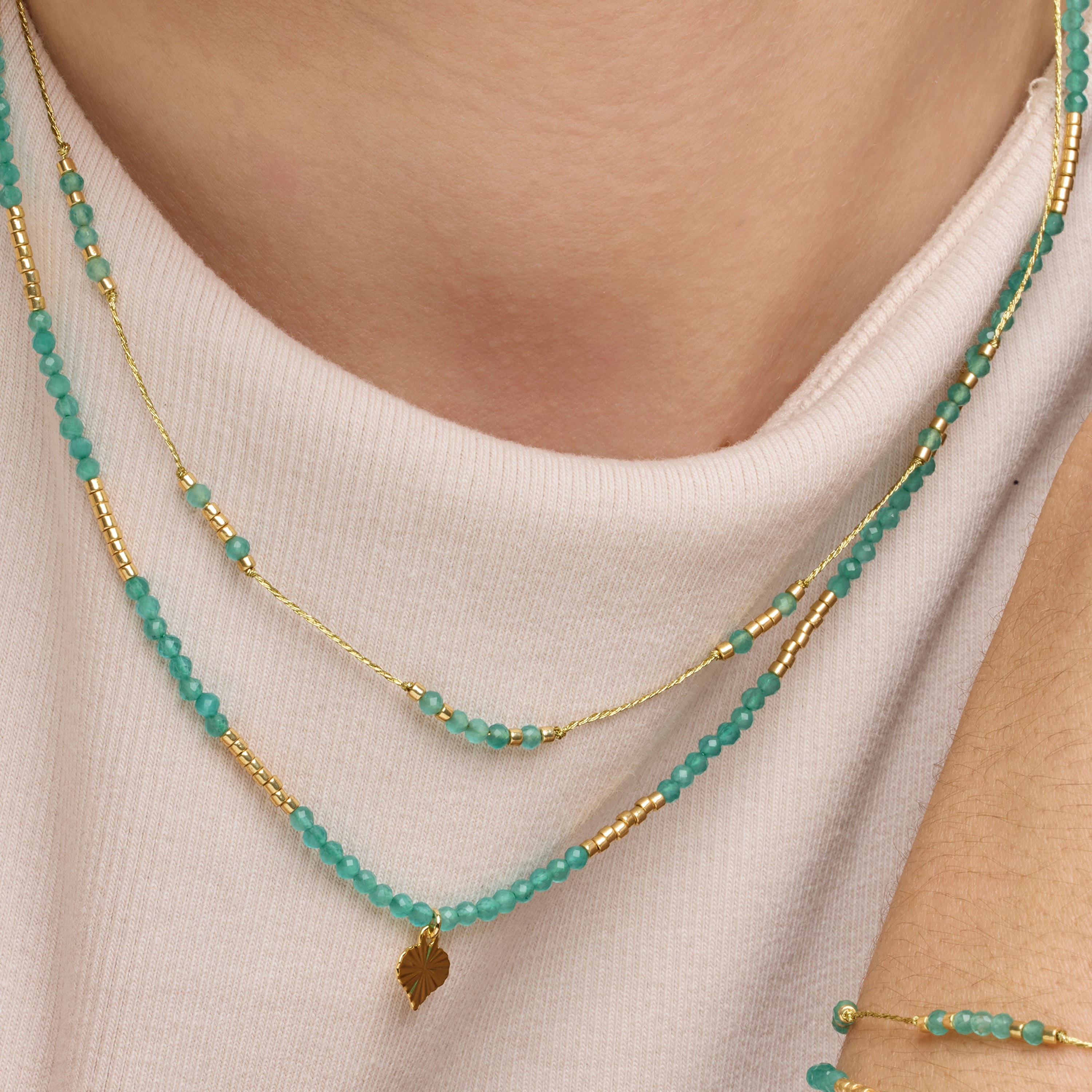 925 Sterling Silver Necklace with Green Crystal finished in 18k Yellow Gold - Talorce