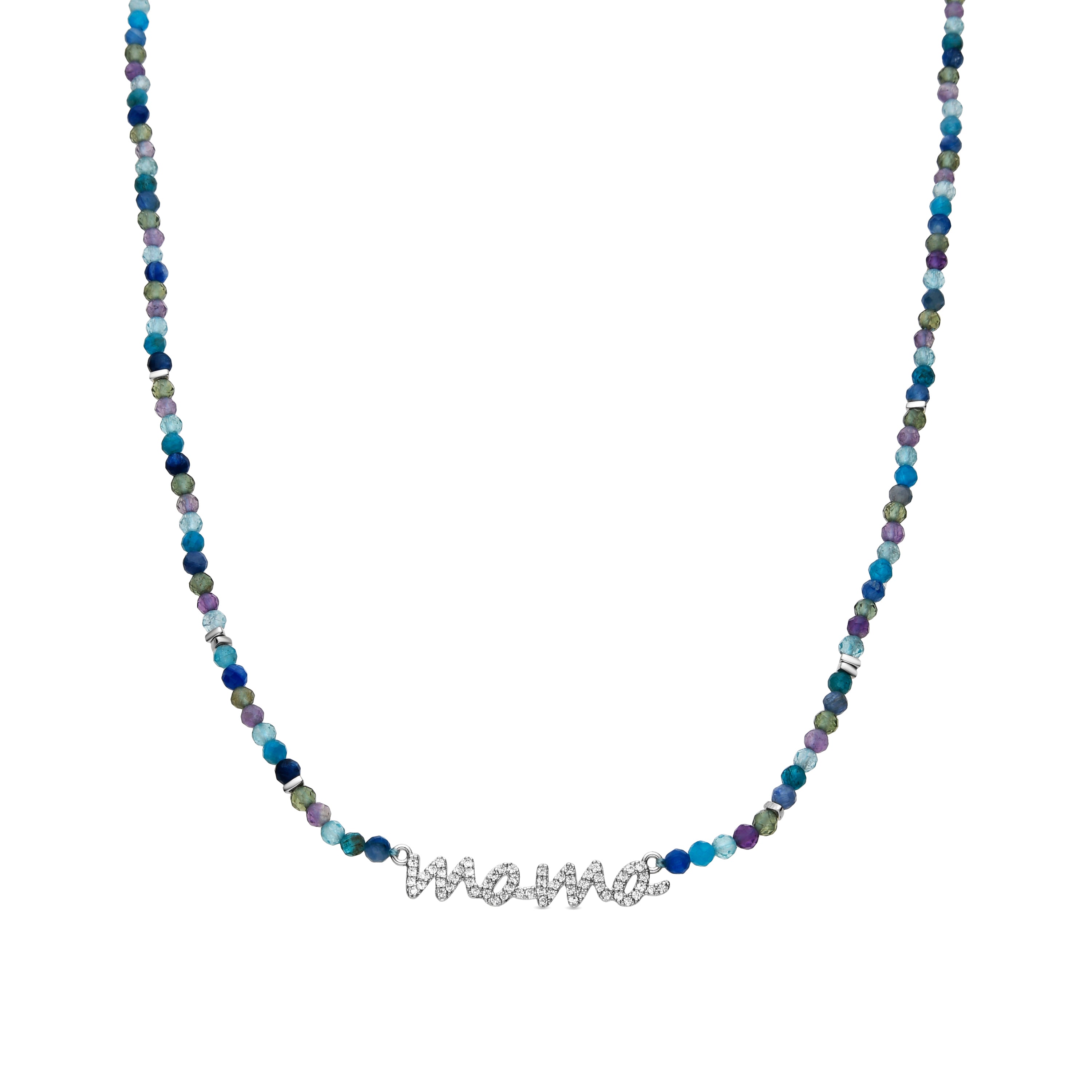 Collana in Argento Sterling 925 e Cristallo Blu Scuro finitura rodio - Mama