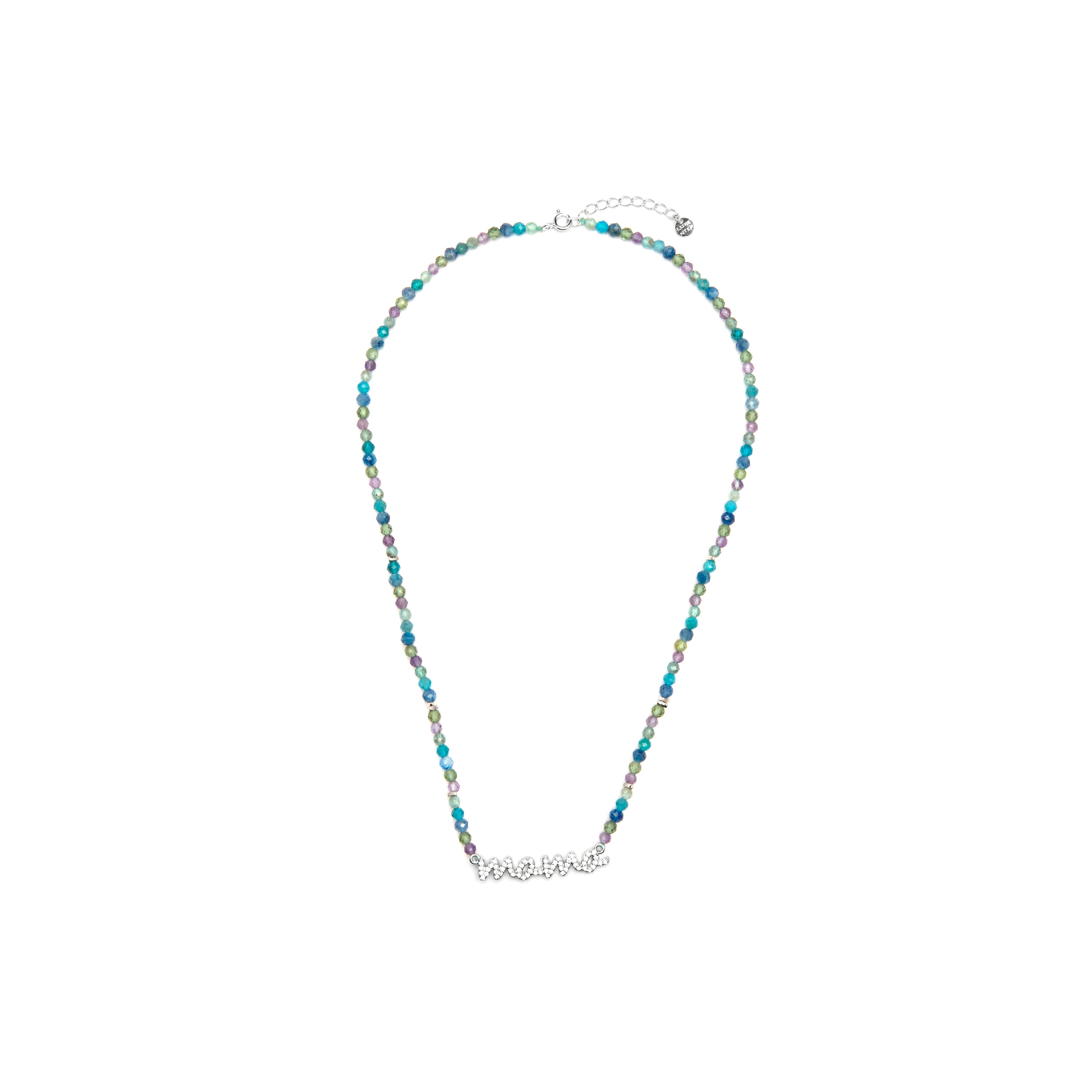 Collana in Argento Sterling 925 e Cristallo Blu Scuro finitura rodio - Mama
