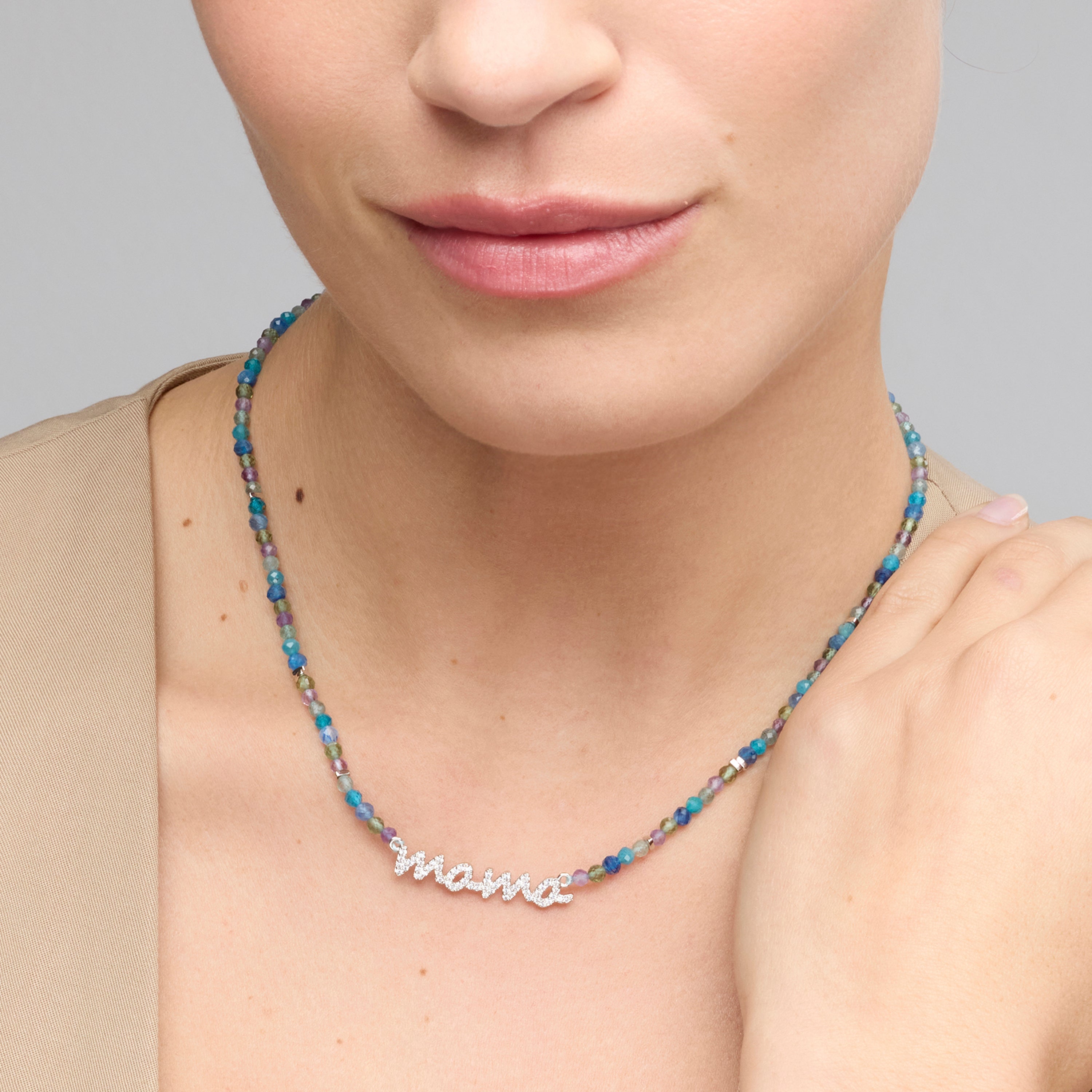 Collana in Argento Sterling 925 e Cristallo Blu Scuro finitura rodio - Mama
