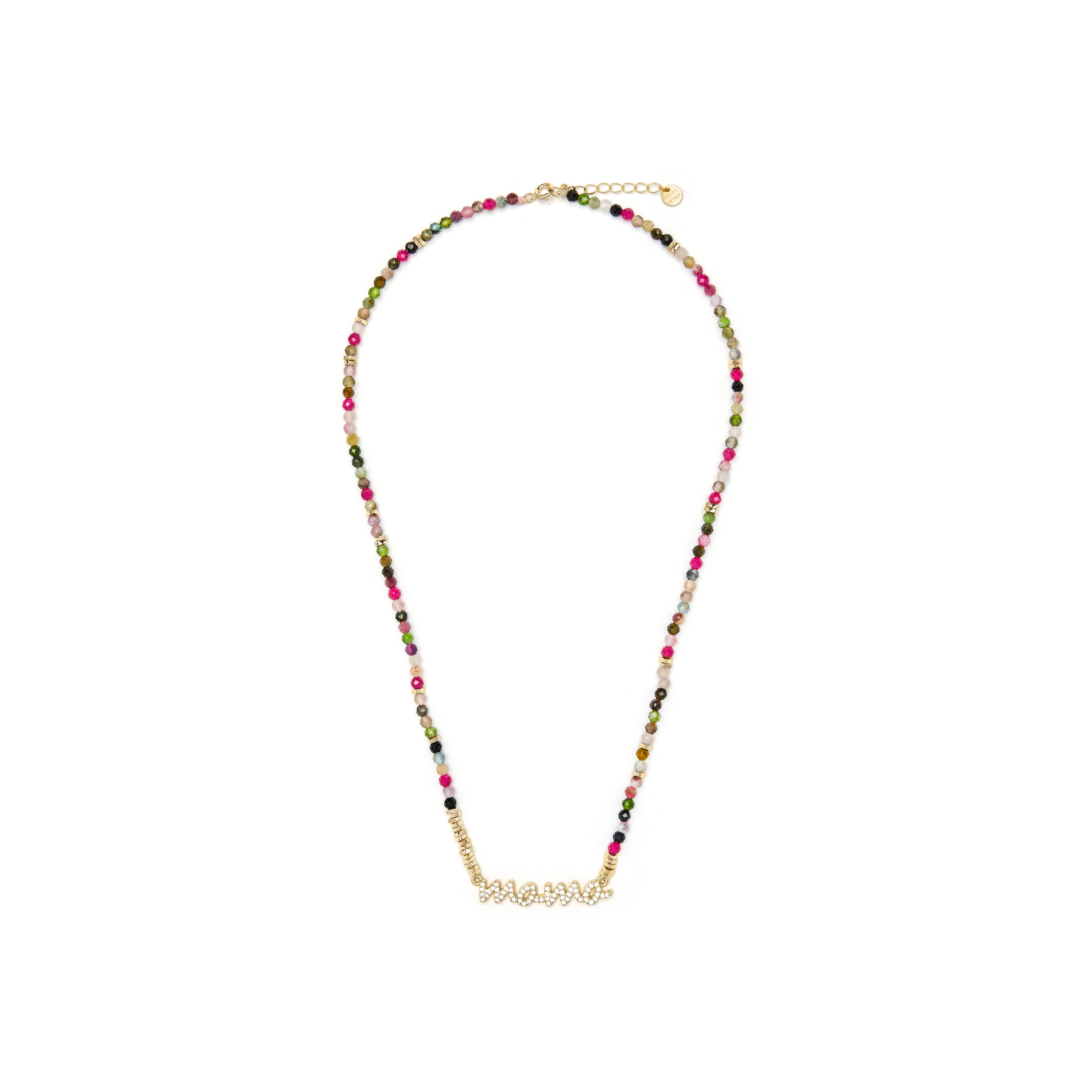 Collar de Plata de Ley 925 y Turmalina Multicolor acabado oro amarillo de 18k - Mama
