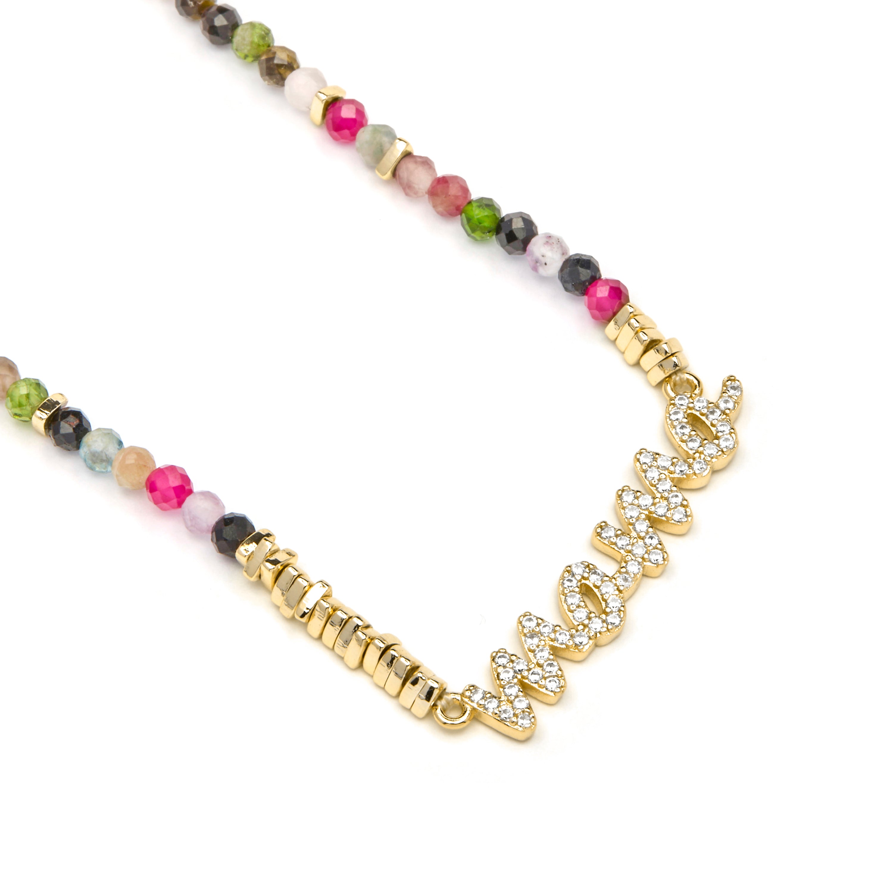 Collar de Plata de Ley 925 y Turmalina Multicolor acabado oro amarillo de 18k - Mama