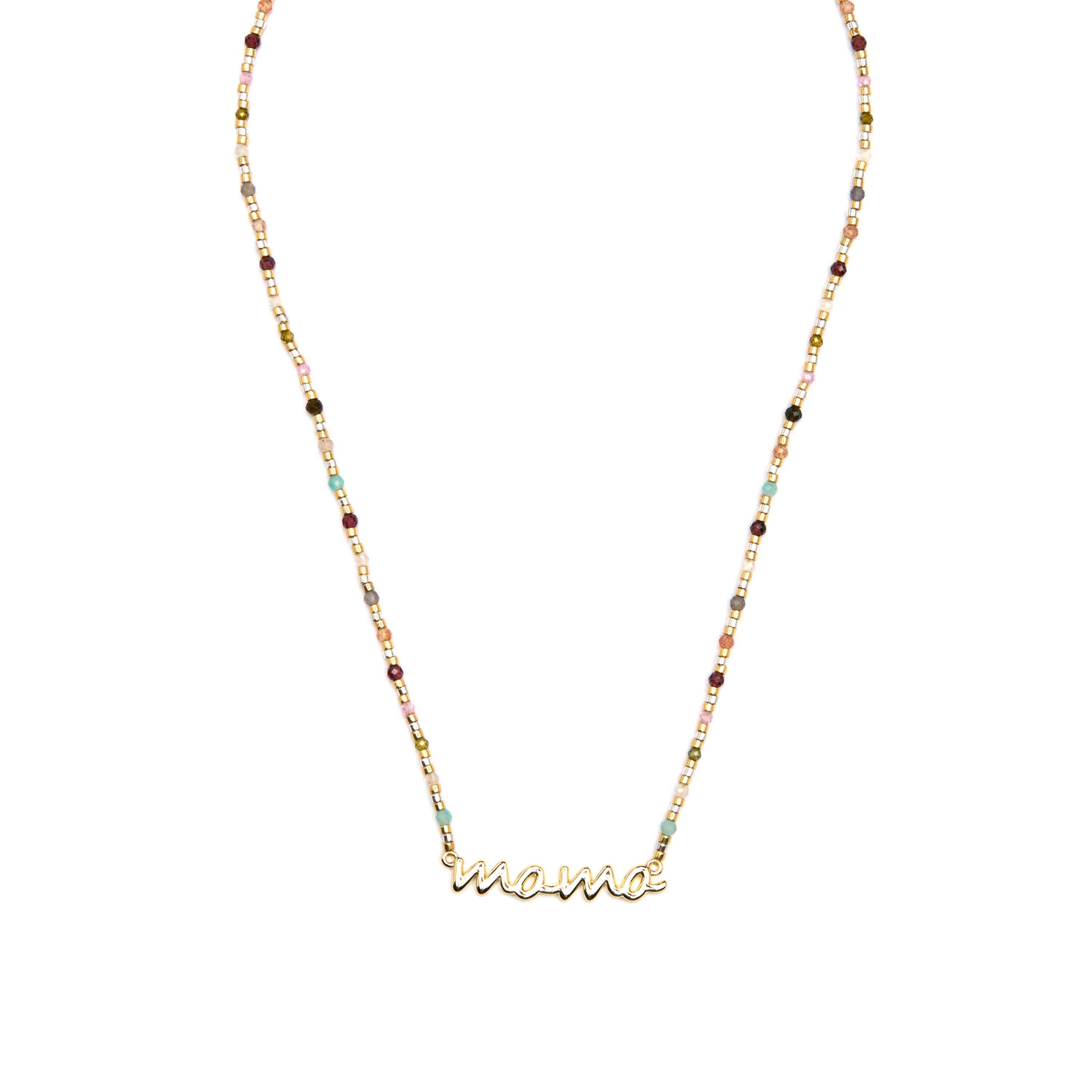 925er Sterlingsilber-Halskette mit mehrfarbigem Kristall, vergoldet mit 18k - Mama