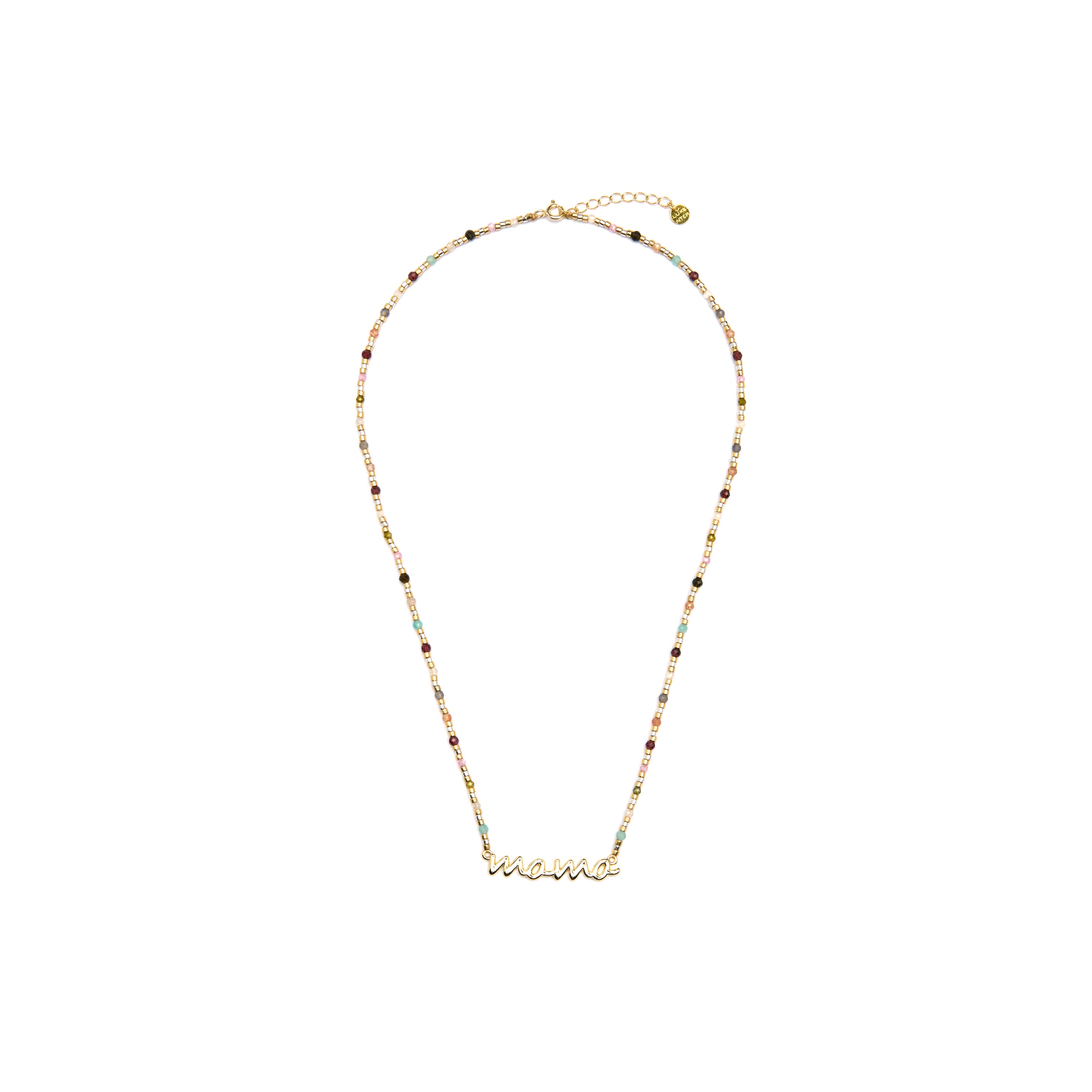925er Sterlingsilber-Halskette mit mehrfarbigem Kristall, vergoldet mit 18k - Mama