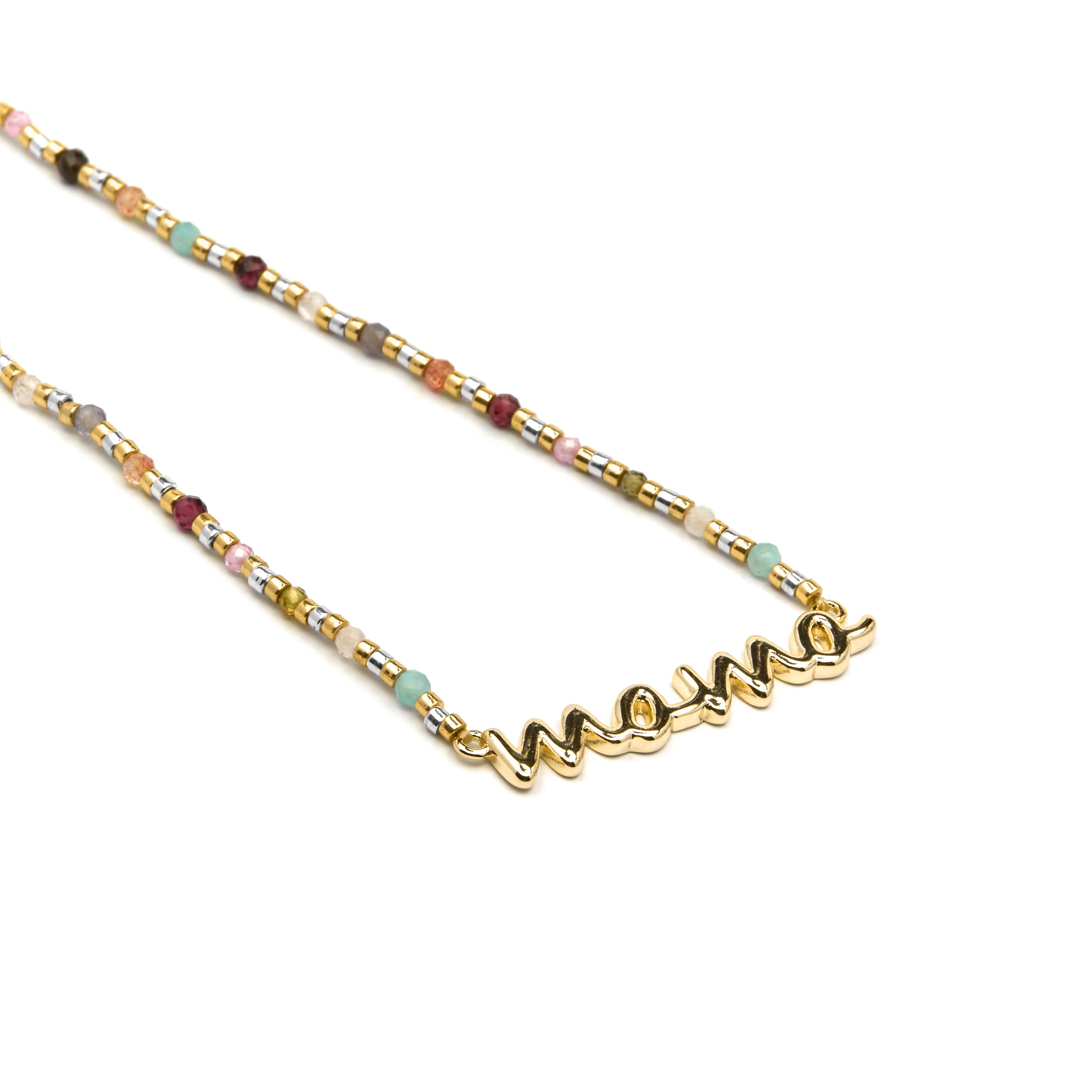 925er Sterlingsilber-Halskette mit mehrfarbigem Kristall, vergoldet mit 18k - Mama