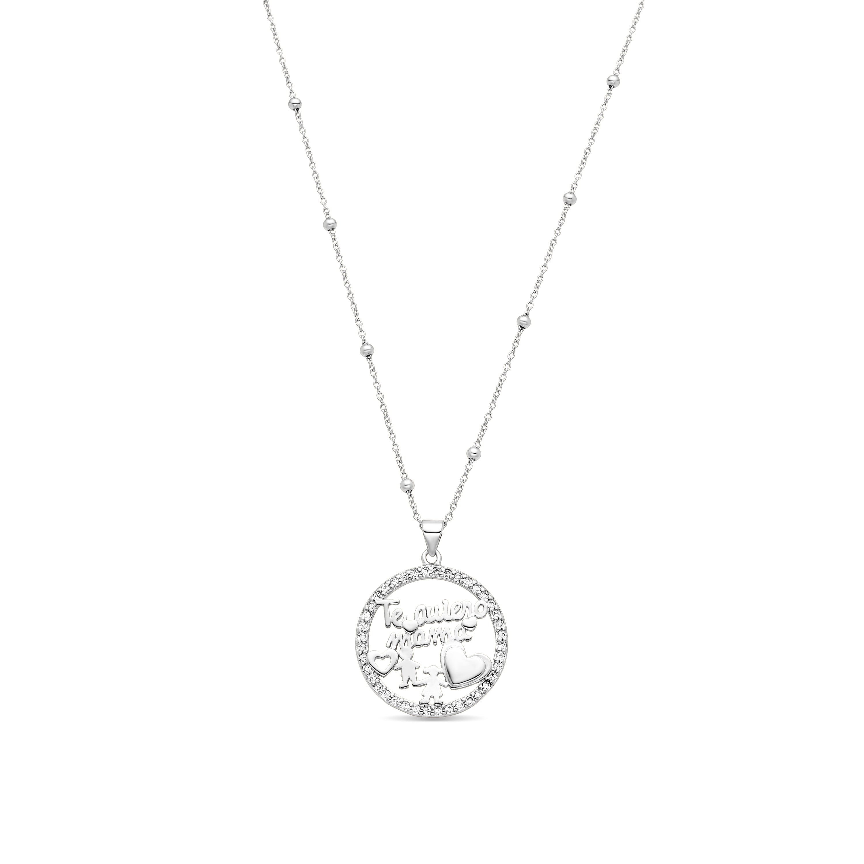 Collana in Argento Sterling 925 e Zirconia Cubica brillante con finitura in rodio - Mamma