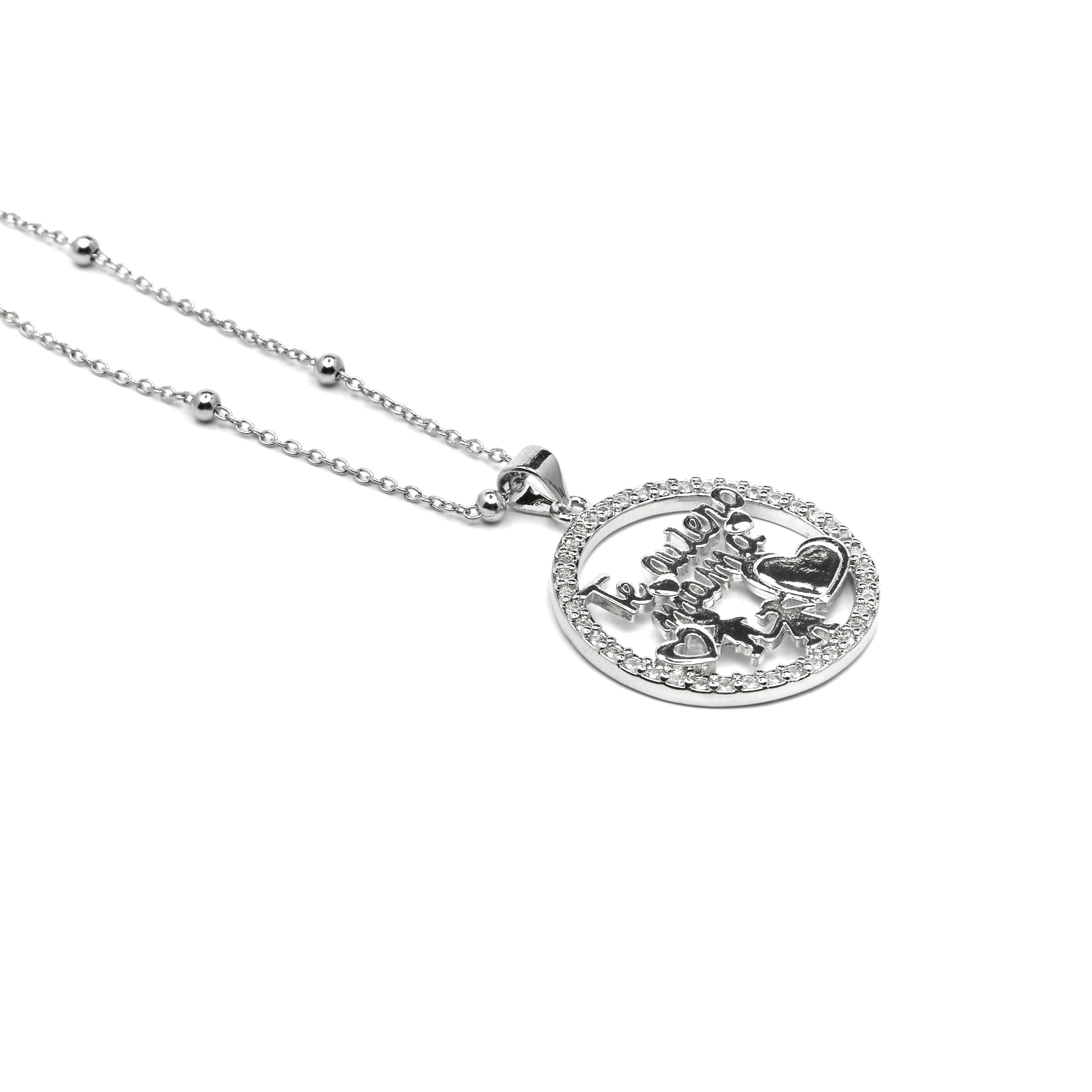 Collier en argent sterling 925 et zircon brillant finition rhodiée - Maman
