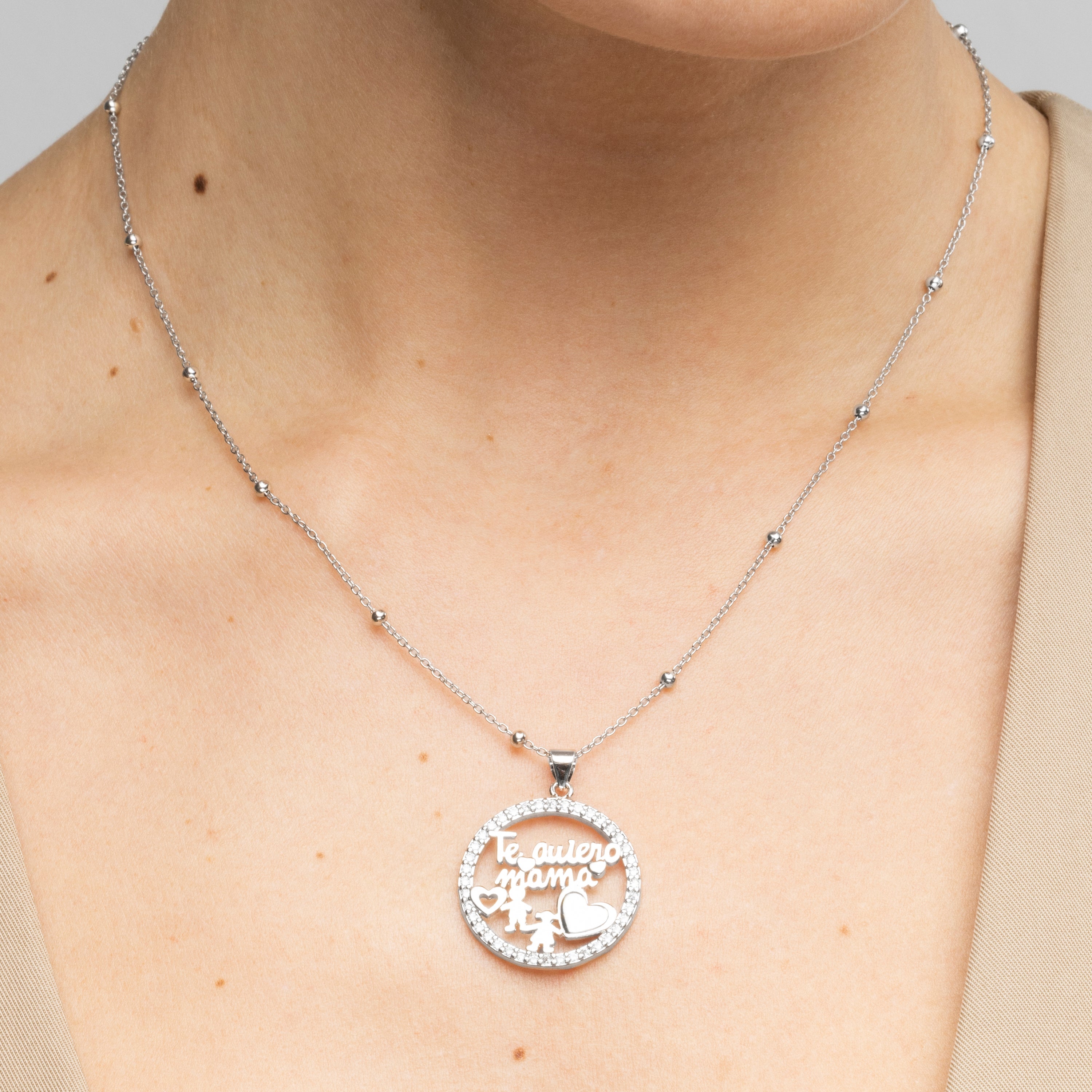 Collier en argent sterling 925 et zircon brillant finition rhodiée - Maman